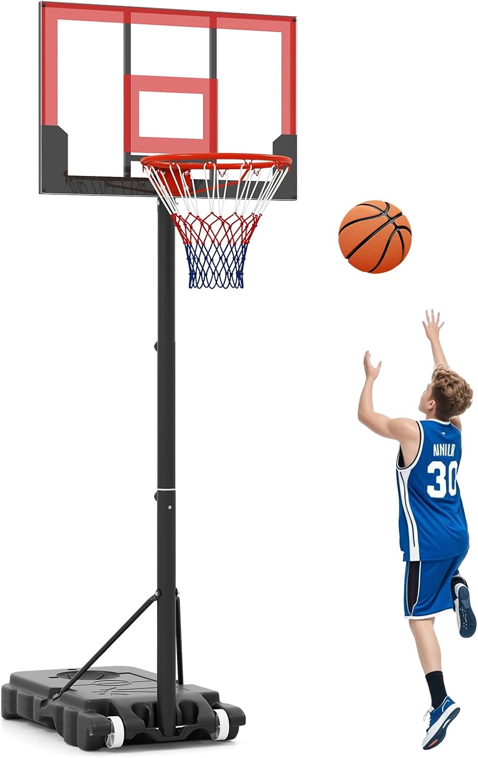 OLAKIDS Basketball Hoop Outdoor, Portable 3.3-7 FT Height Adjustable Goal System