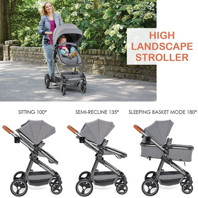 INFANS 2 in 1 High Landscape Convertible Baby Stroller Newborn Revers OLAKIDS