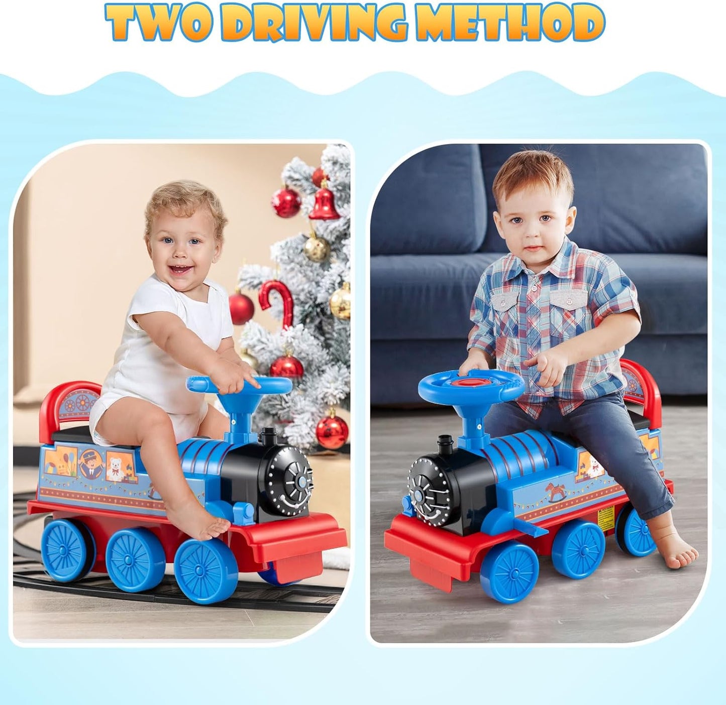 Olakids 6V Electric Ride On Train Track Set Christmas Circus for Kids