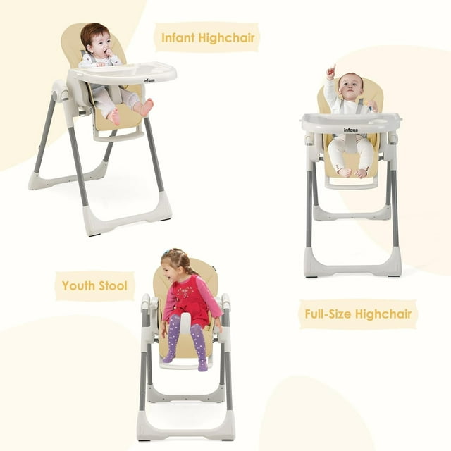 OLAKIDS High Chair for Babies and Toddlers, Foldable Highchair with 7 Different Heights
