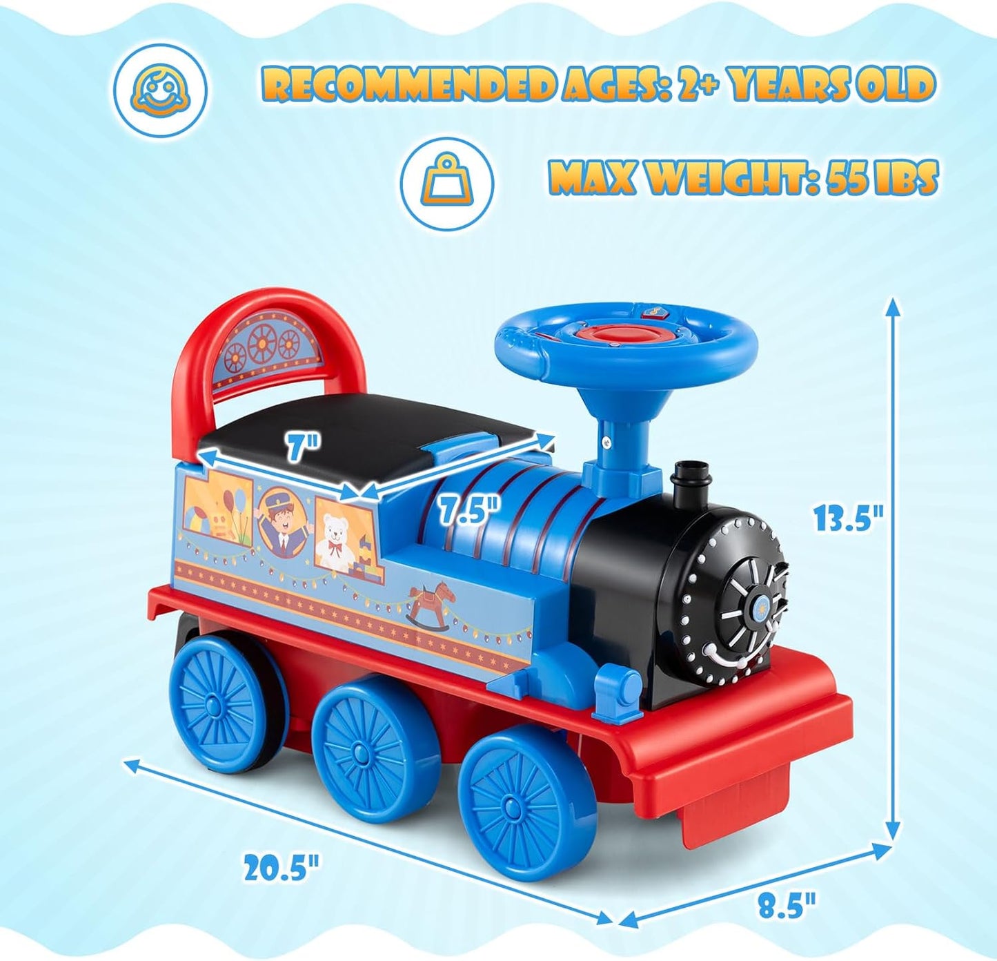 Olakids 6V Electric Ride On Train Track Set Christmas Circus for Kids