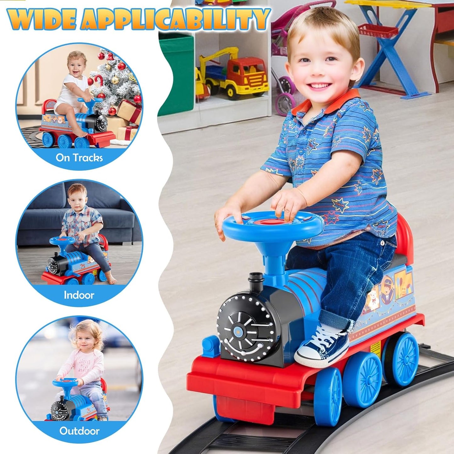 Olakids 6V Electric Ride On Train Track Set Christmas Circus for Kids