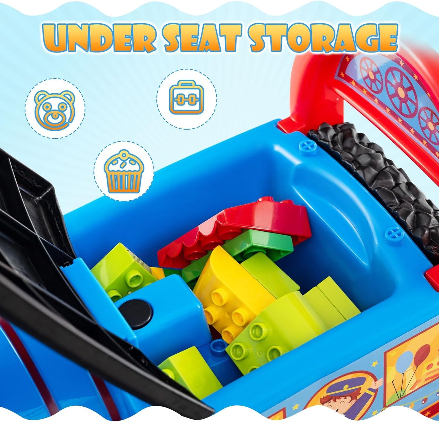 Olakids 6V Electric Ride On Train Track Set Christmas Circus for Kids