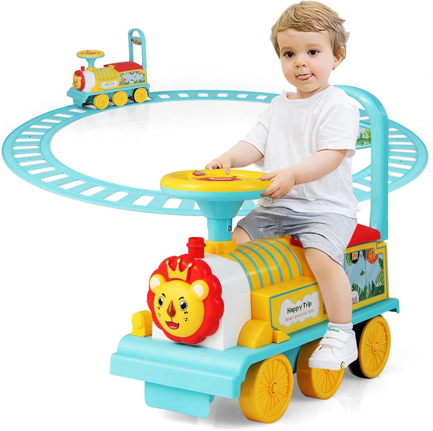 Olakids 6V Electric Ride On Train Track Set Christmas Circus for Kids