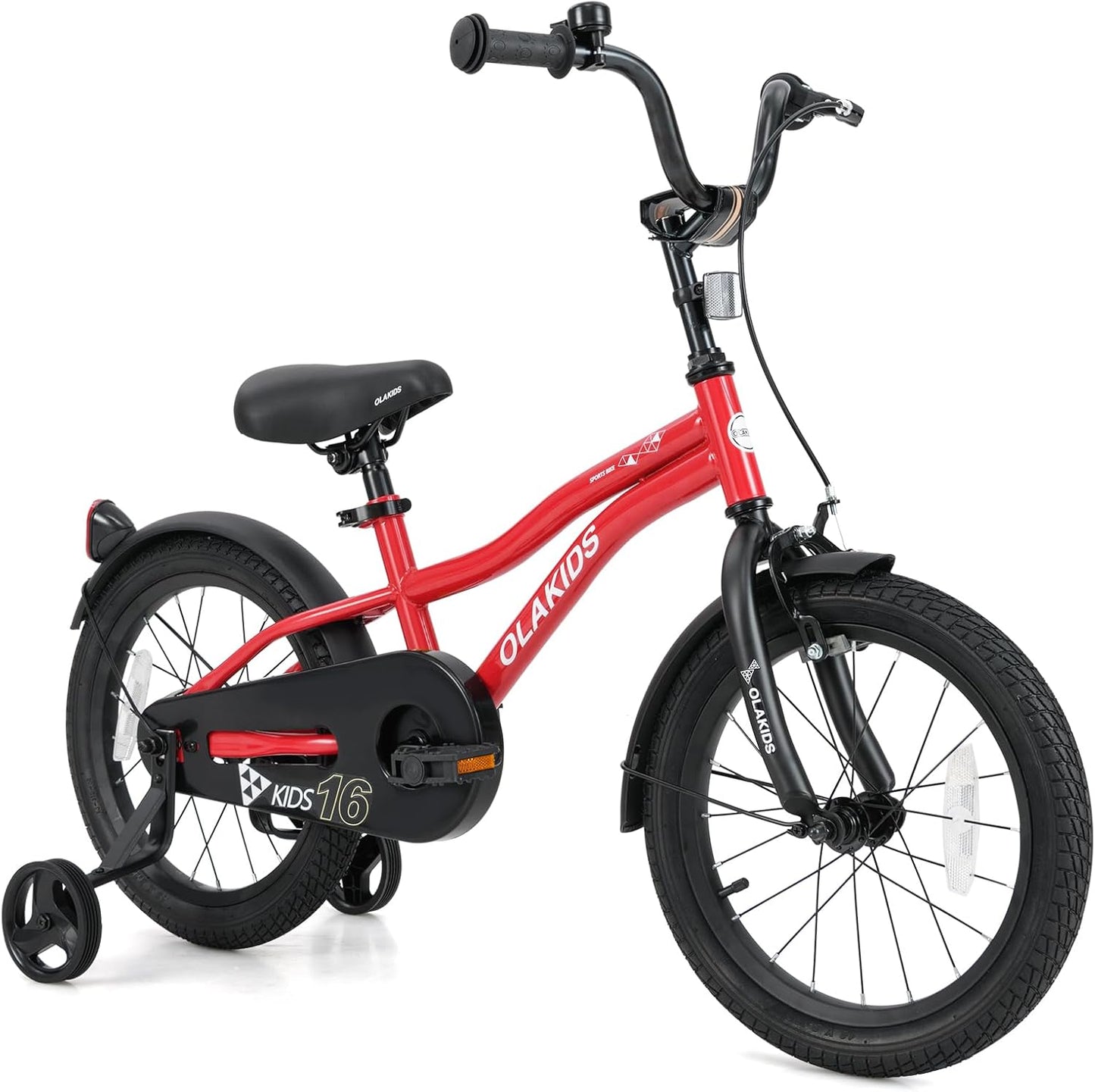 Olakids Kids Bike, 12 14 16 18 Inch Toddlers Bike with Training Wheels Safety Bell Adjustable Seat and Handlebar, Handbrake and Coaster Brake, Children's Bicycle for Boys Girls