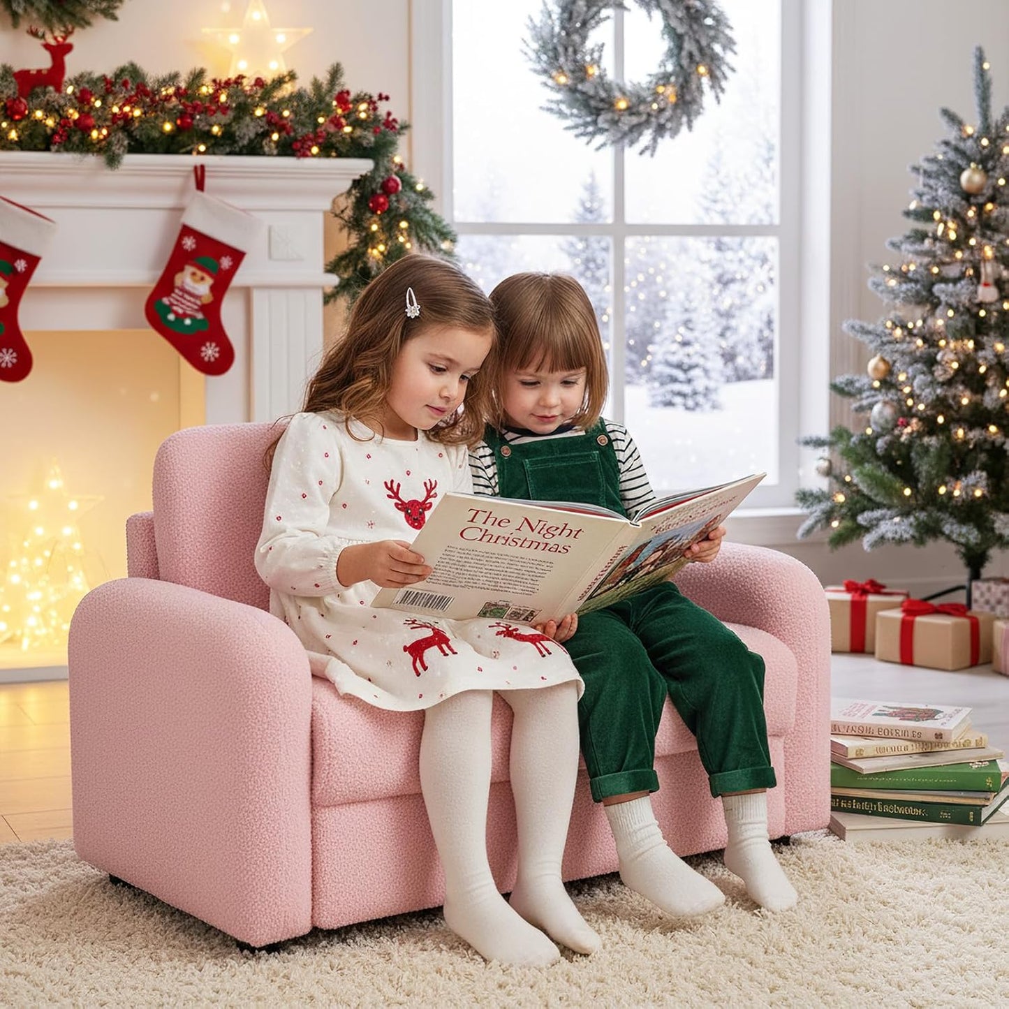 OLAKIDS Kids Sofa, 2 Seat Soft Thick Upholstered Couch with Plush Fabric Solid Wooden Frame, Armrest Chair Lounge for Playroom Kids Boys Girls