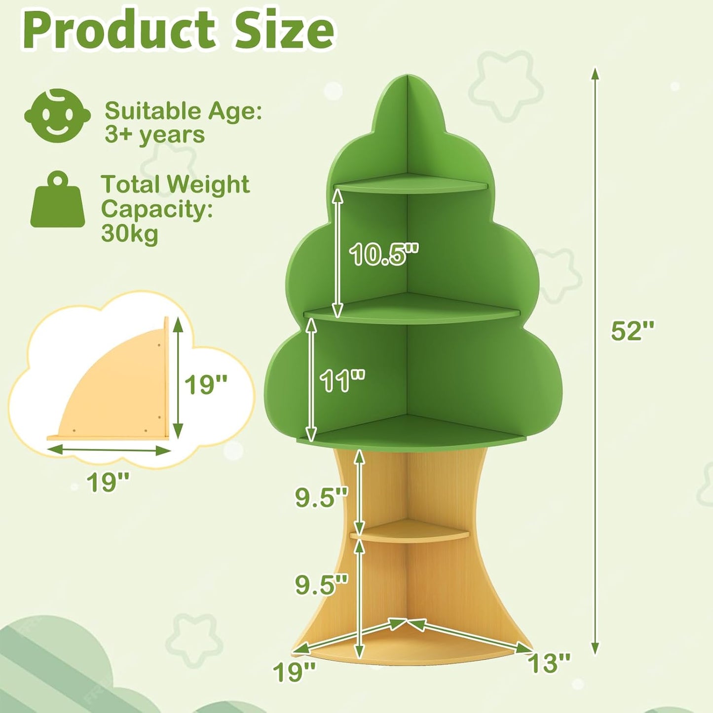 OLAKIDS Tree Kids Bookshelf, Wood 5-Tier Corner Bookcase, Baby Montessori Shelf Rack Children's Bookcase