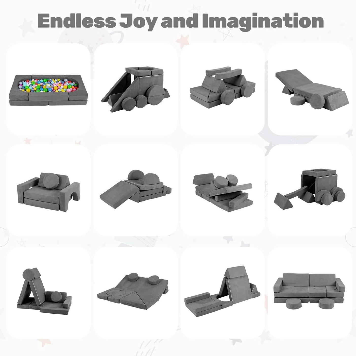 OLAKIDS Modular Kids Play Couch, 13 PCS Toddler Creative Sectional Fort Building Sofa, Convertible Soft Foam Furniture Set