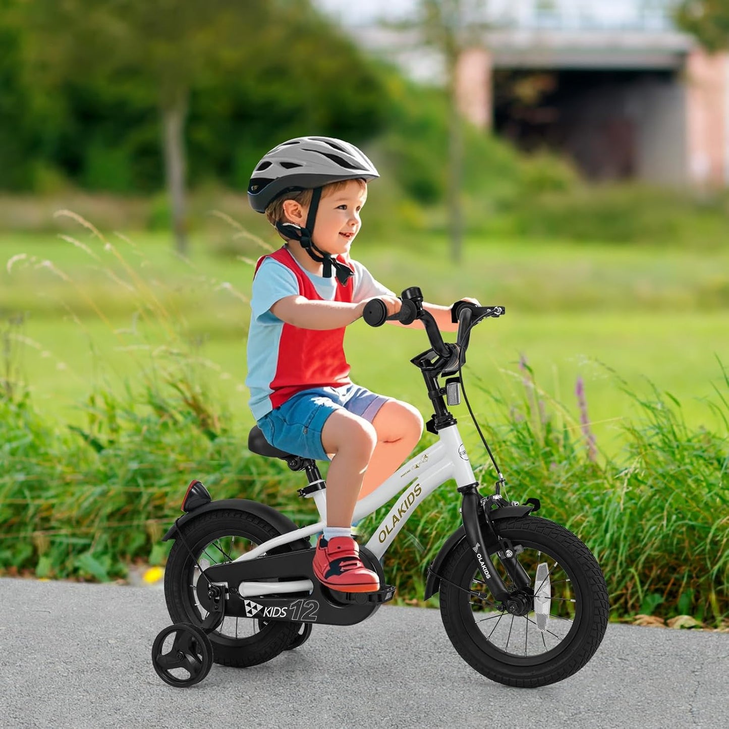 Olakids Kids Bike, 12 14 16 18 Inch Toddlers Bike with Training Wheels Safety Bell Adjustable Seat and Handlebar, Handbrake and Coaster Brake, Children's Bicycle for Boys Girls