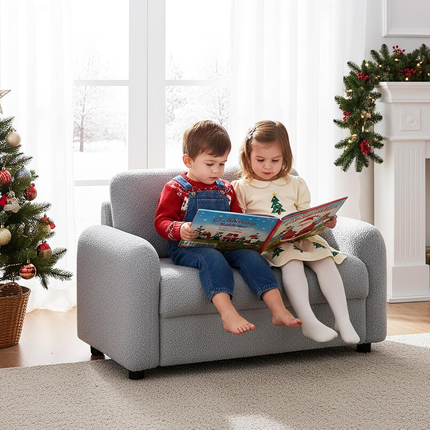 OLAKIDS Kids Sofa, 2 Seat Soft Thick Upholstered Couch with Plush Fabric Solid Wooden Frame, Armrest Chair Lounge for Playroom Kids Boys Girls