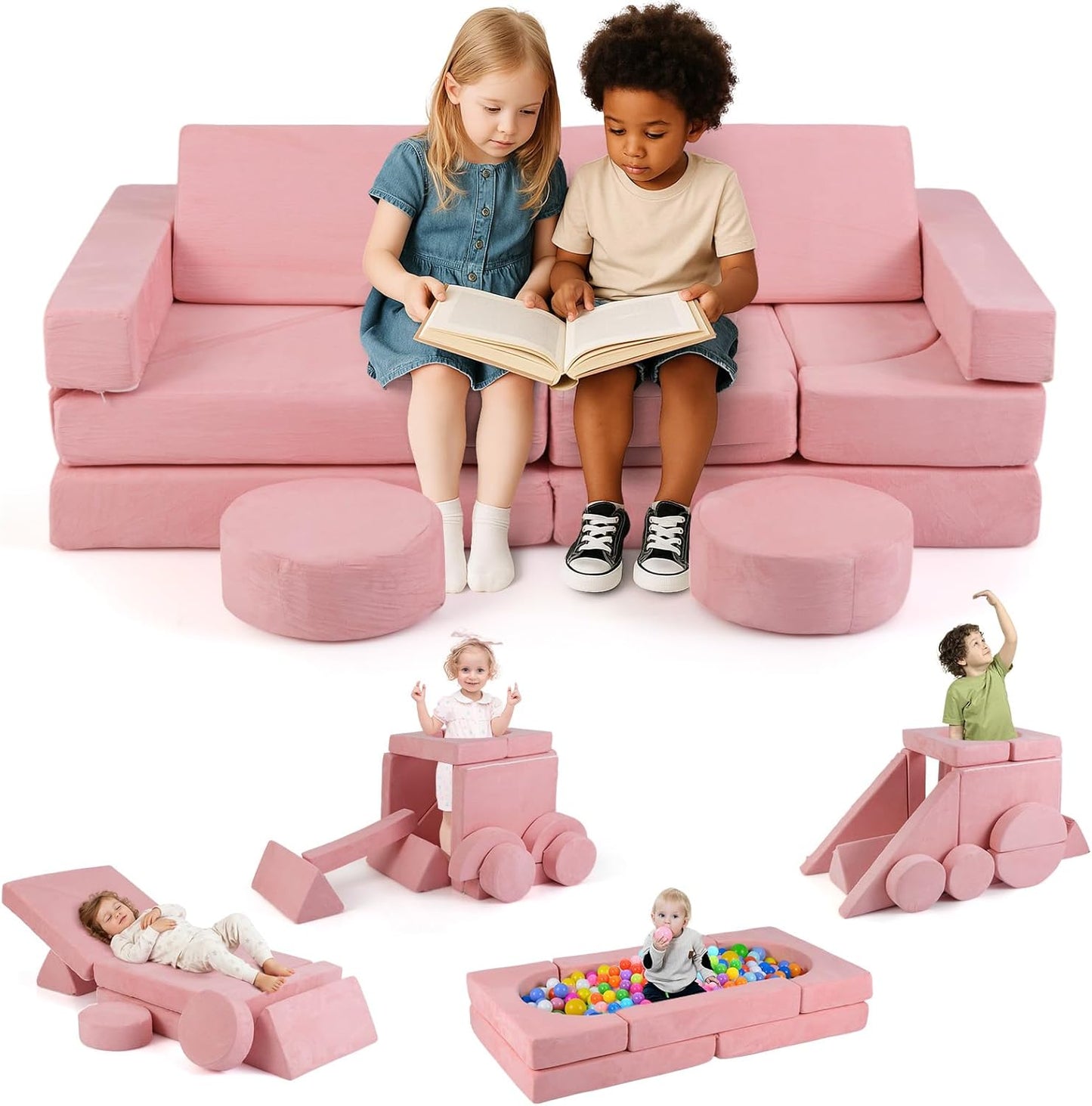 OLAKIDS Modular Kids Play Couch, 13 PCS Toddler Creative Sectional Fort Building Sofa, Convertible Soft Foam Furniture Set