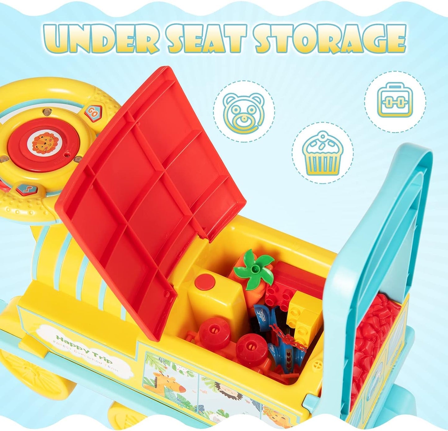 Olakids 6V Electric Ride On Train Track Set Christmas Circus for Kids