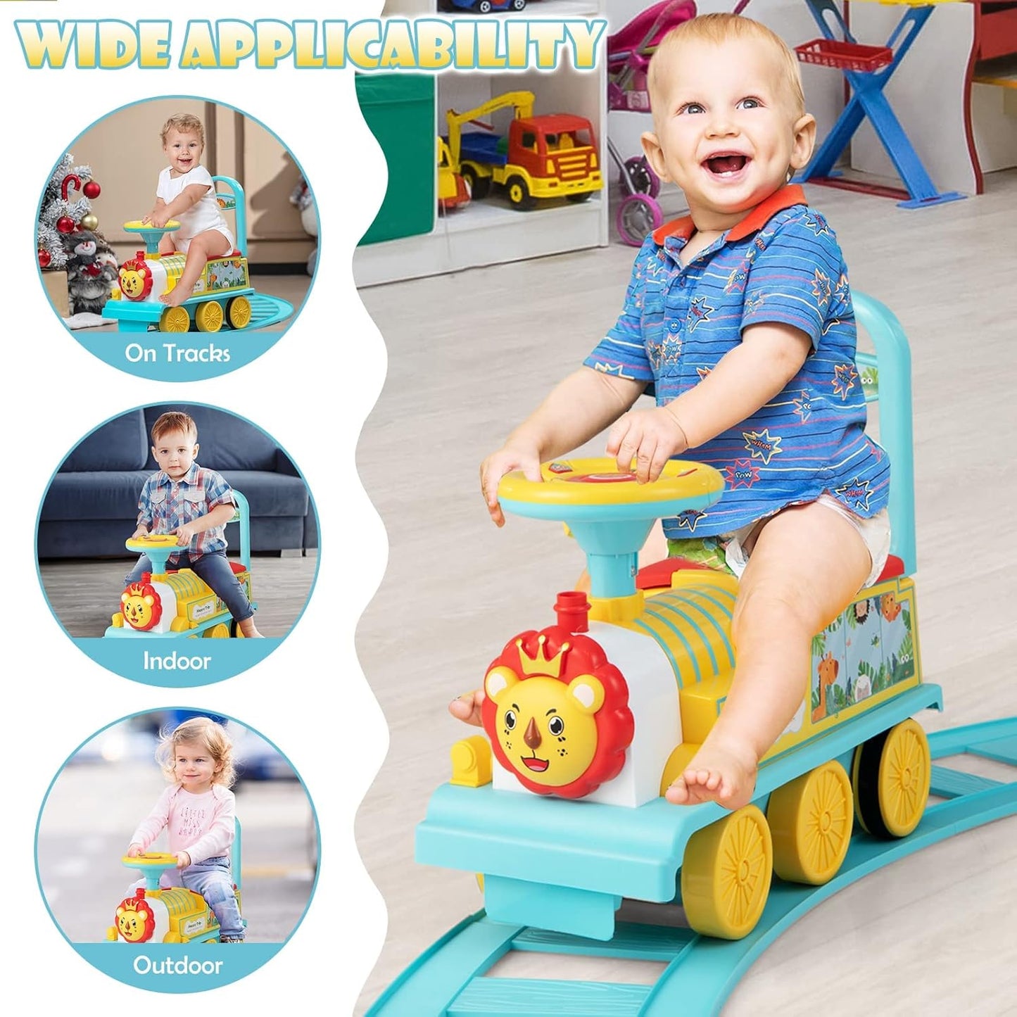 Olakids 6V Electric Ride On Train Track Set Christmas Circus for Kids