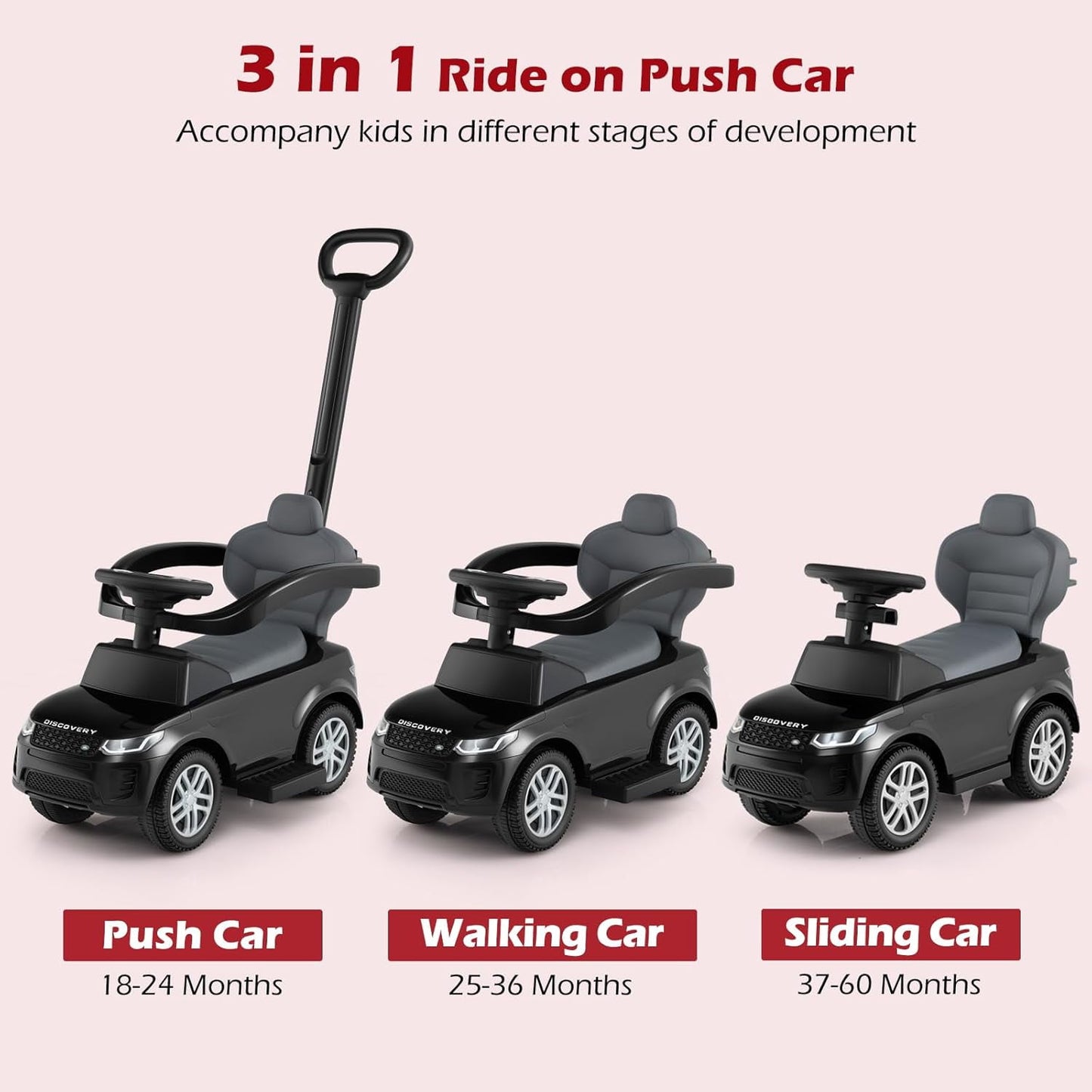 Licensed Land Rover Push Car for Toddlers by OLAKIDS, 3 in 1 Baby Stroller Sliding Walking Car with Parent Control Handle, Horn, Storage, Foot-to-Floor Ride on Toys for Boys Girls