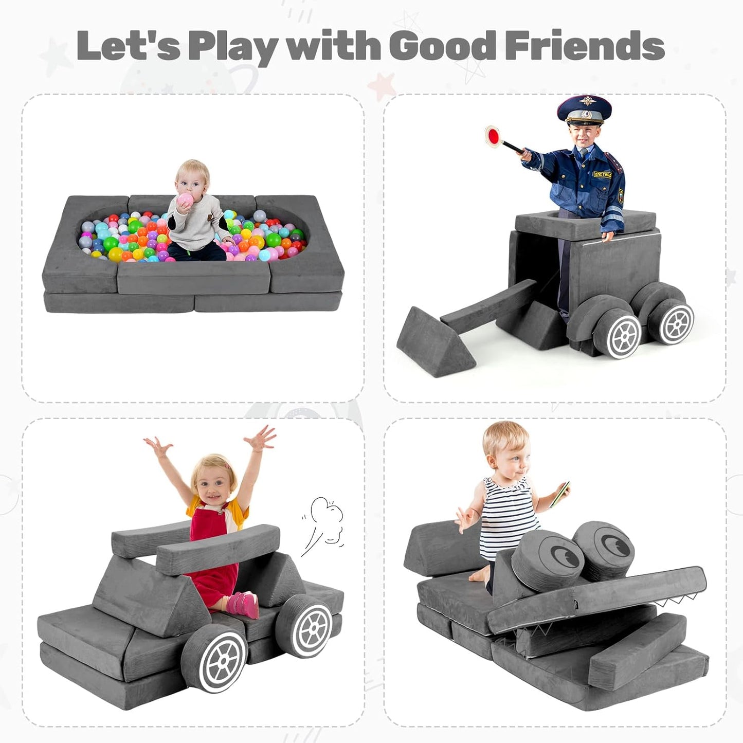 OLAKIDS Modular Kids Play Couch, 13 PCS Toddler Creative Sectional Fort Building Sofa, Convertible Soft Foam Furniture Set