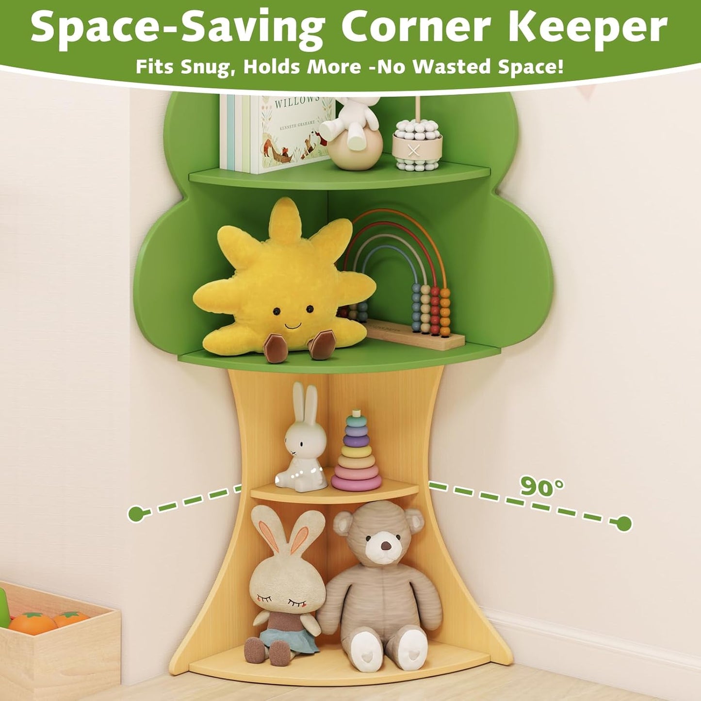 OLAKIDS Tree Kids Bookshelf, Wood 5-Tier Corner Bookcase, Baby Montessori Shelf Rack Children's Bookcase