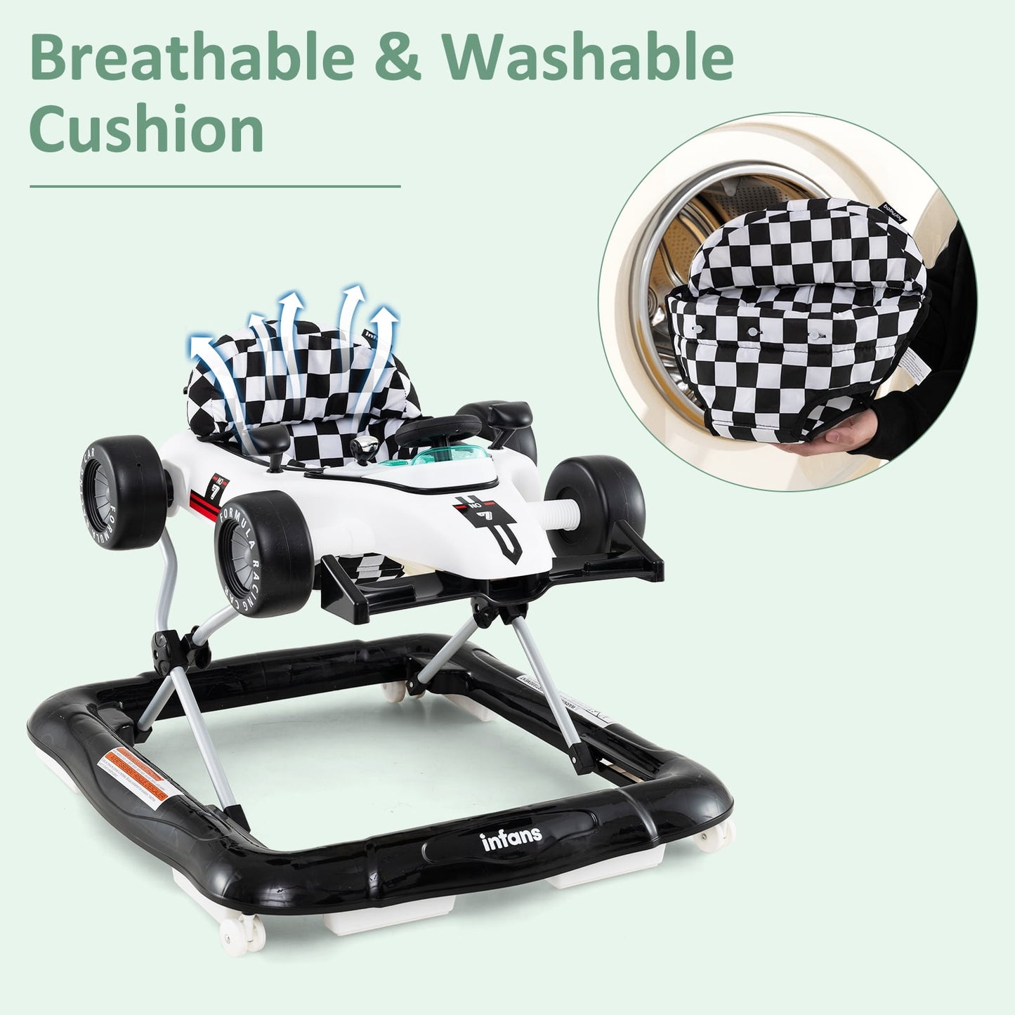 OLAKIDS 4 in 1 Baby Walker, Foldable Toddler Activity Center with Adjustable Height, Padded Seat, Music, Light, Removable Toy Tray, Push Walker for Girls Boys Aged 6-18 Months