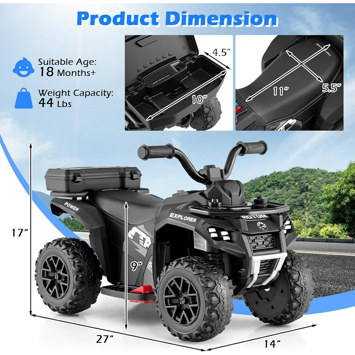 OLAKIDS Kids ATV with Spray Function, Remote Control, Storage Trunk, 6V Electric Toddler Ride on Toy