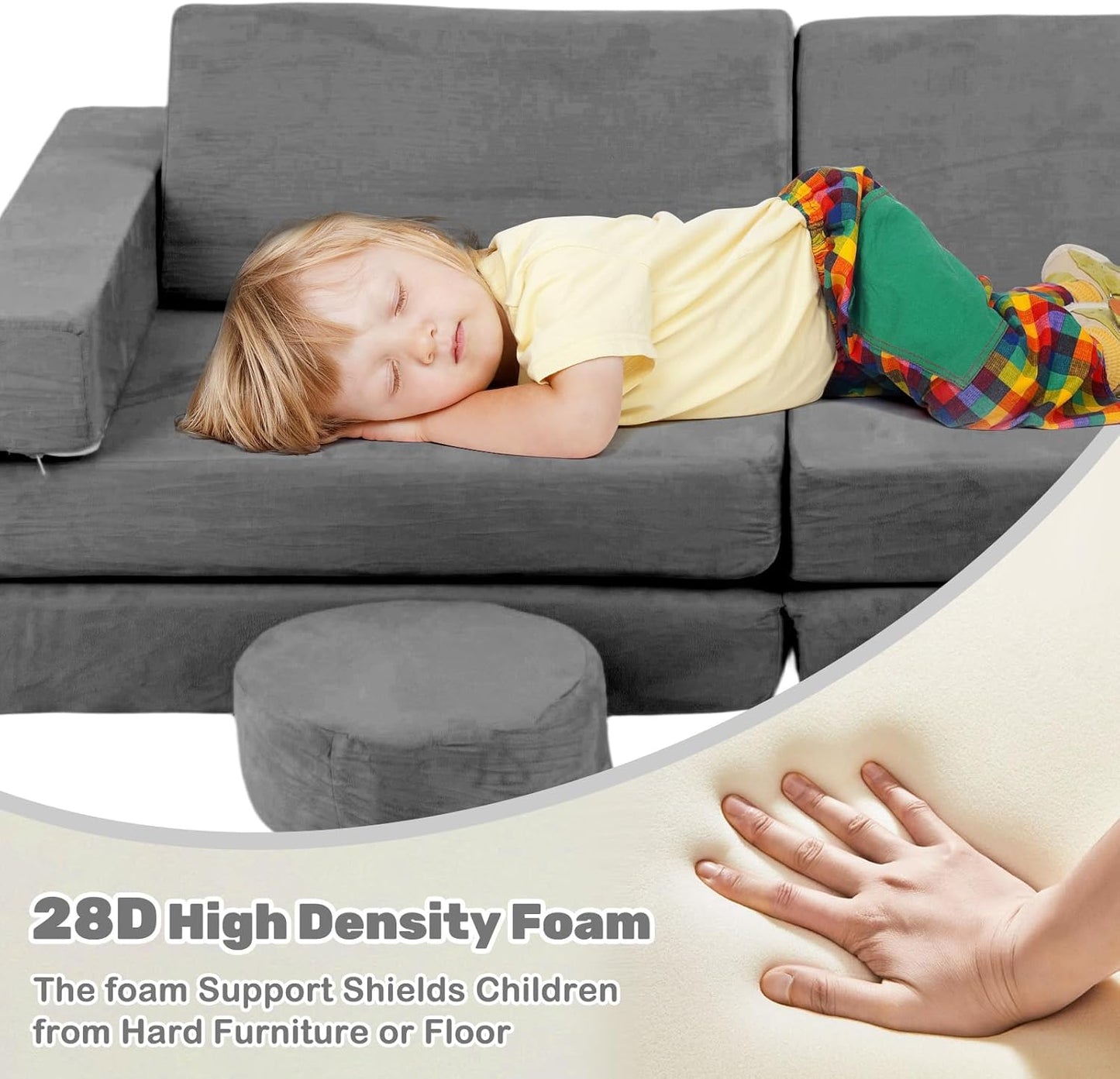 OLAKIDS Modular Kids Play Couch, 13 PCS Toddler Creative Sectional Fort Building Sofa, Convertible Soft Foam Furniture Set