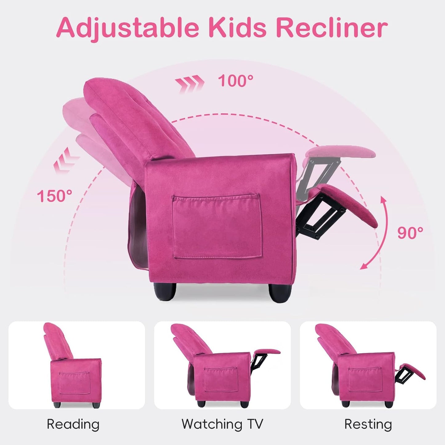 OLAKIDS Kids Recliner, Toddler Lounge Chair with Adjustable Backrest Footrest Cup Holder Side Pockets