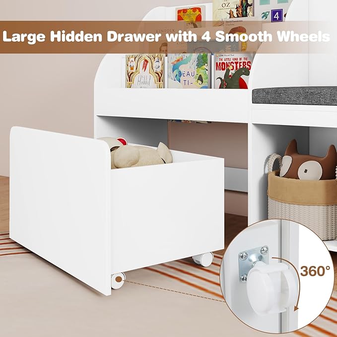 OLAKIDS Kids Bookshelf Toy Storage Organizer with Reading Nook Seat Cushion