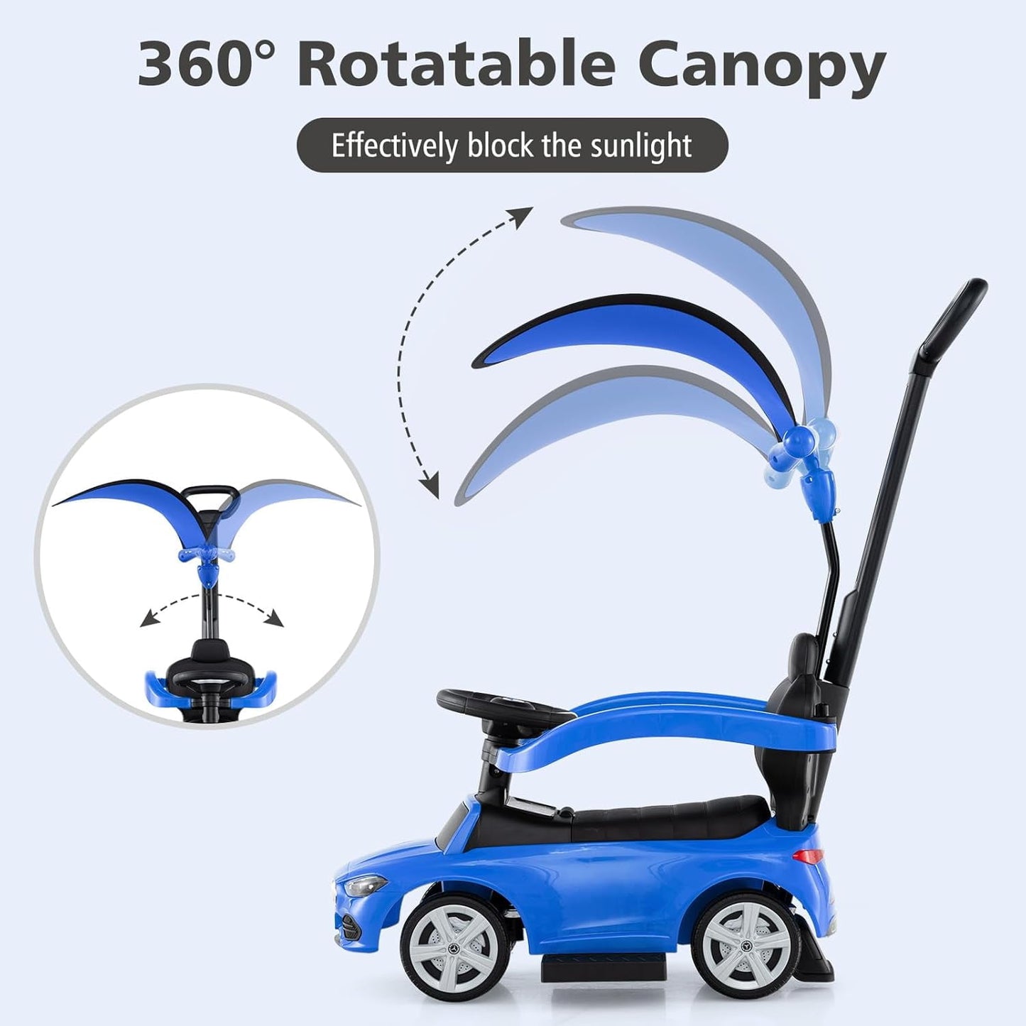 Licensed Mercedes Benz Push Car for Toddlers by OLAKIDS, 3 in 1 Baby Stroller Sliding Walking Car with Canopy, Parent Control Handle, Horn, Storage, Foot-to-Floor Ride on Toys for Boys Girls