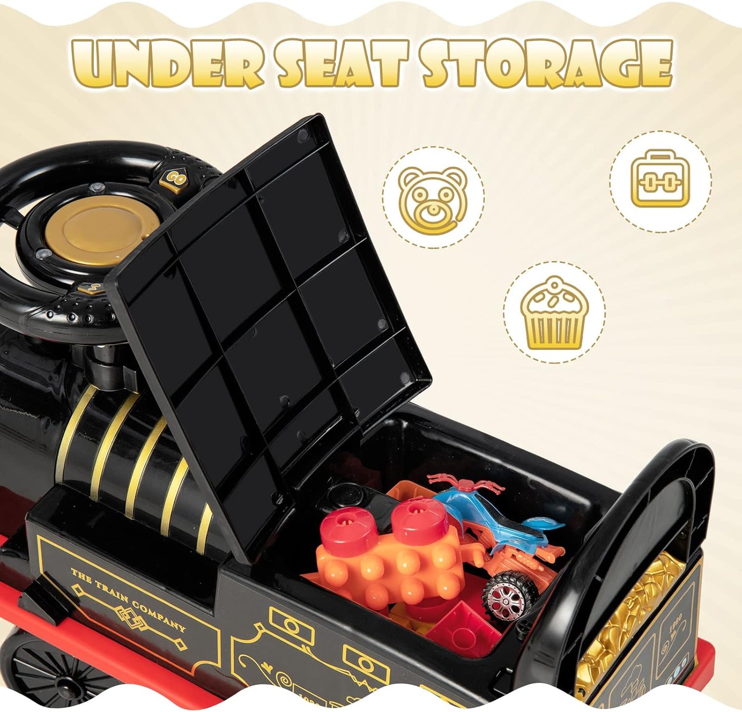 Olakids 6V Electric Ride On Train Track Set Christmas Circus for Kids