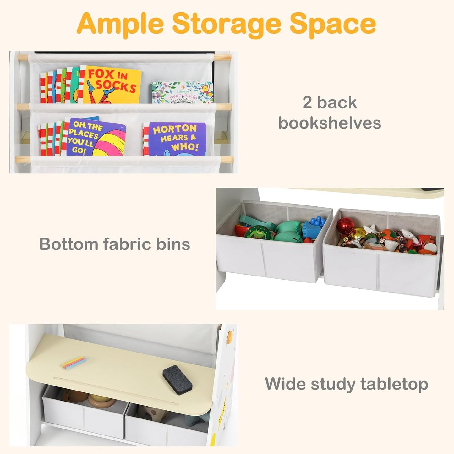 OLAKIDS Easel for Kids with Chair, 4 in 1 Double-Sided Adjustable Magnetic Chalkboard & Whiteboard with Bookshelves, Storage Bins, Wooden Standing Painting Drawing Art Board for Boys Girls