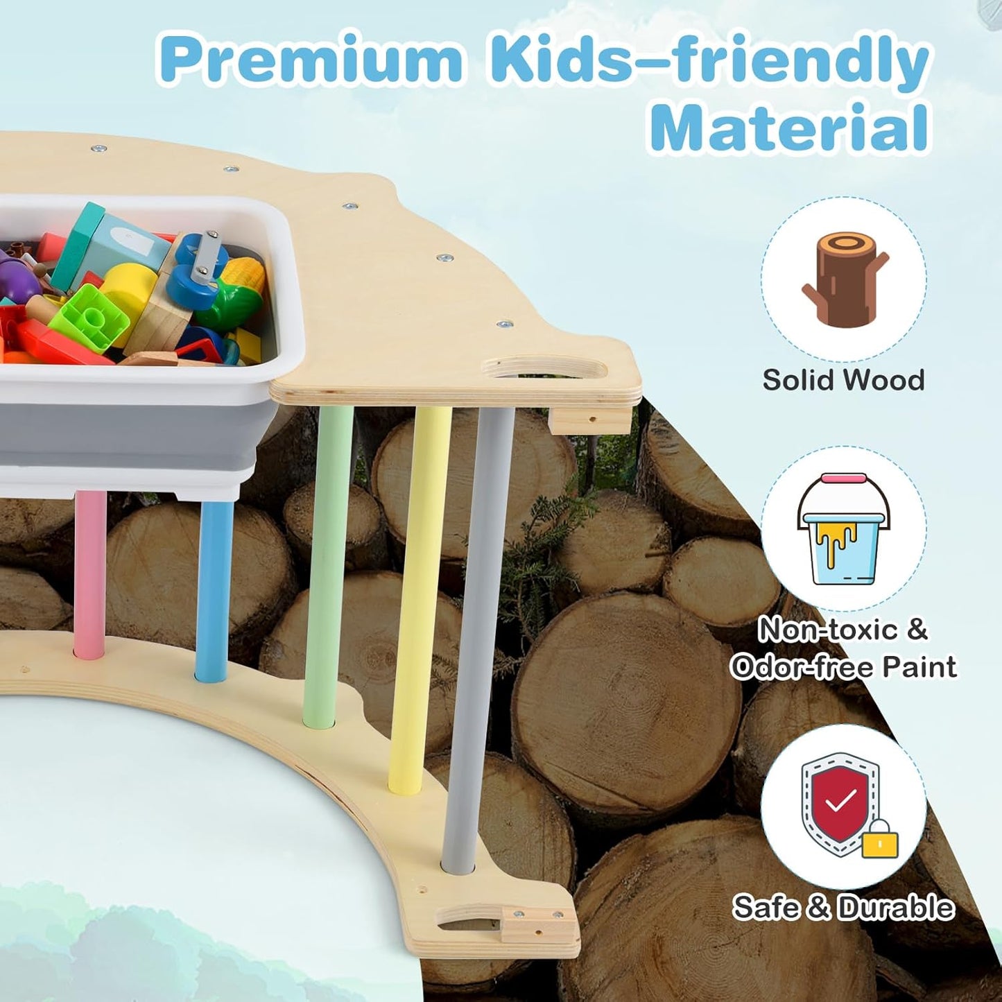 OLAKIDS Climbing Arch for Toddlers, 5 in 1 Wooden Indoor Kids Climber Rocker Montessori Sensory Table with Foldable Storage Bin, Baby Pikler Toy Set Gym Learning Crawling Gift for Children