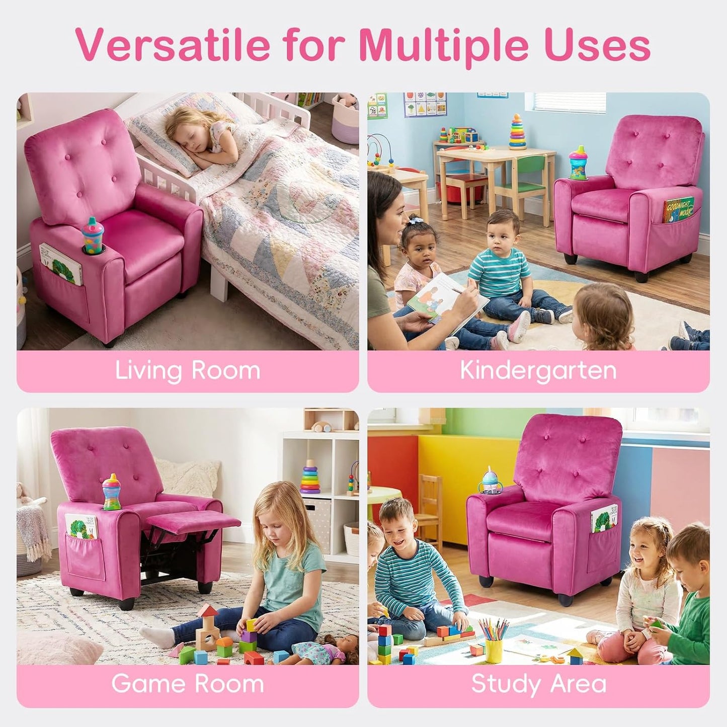 OLAKIDS Kids Recliner, Toddler Lounge Chair with Adjustable Backrest Footrest Cup Holder Side Pockets