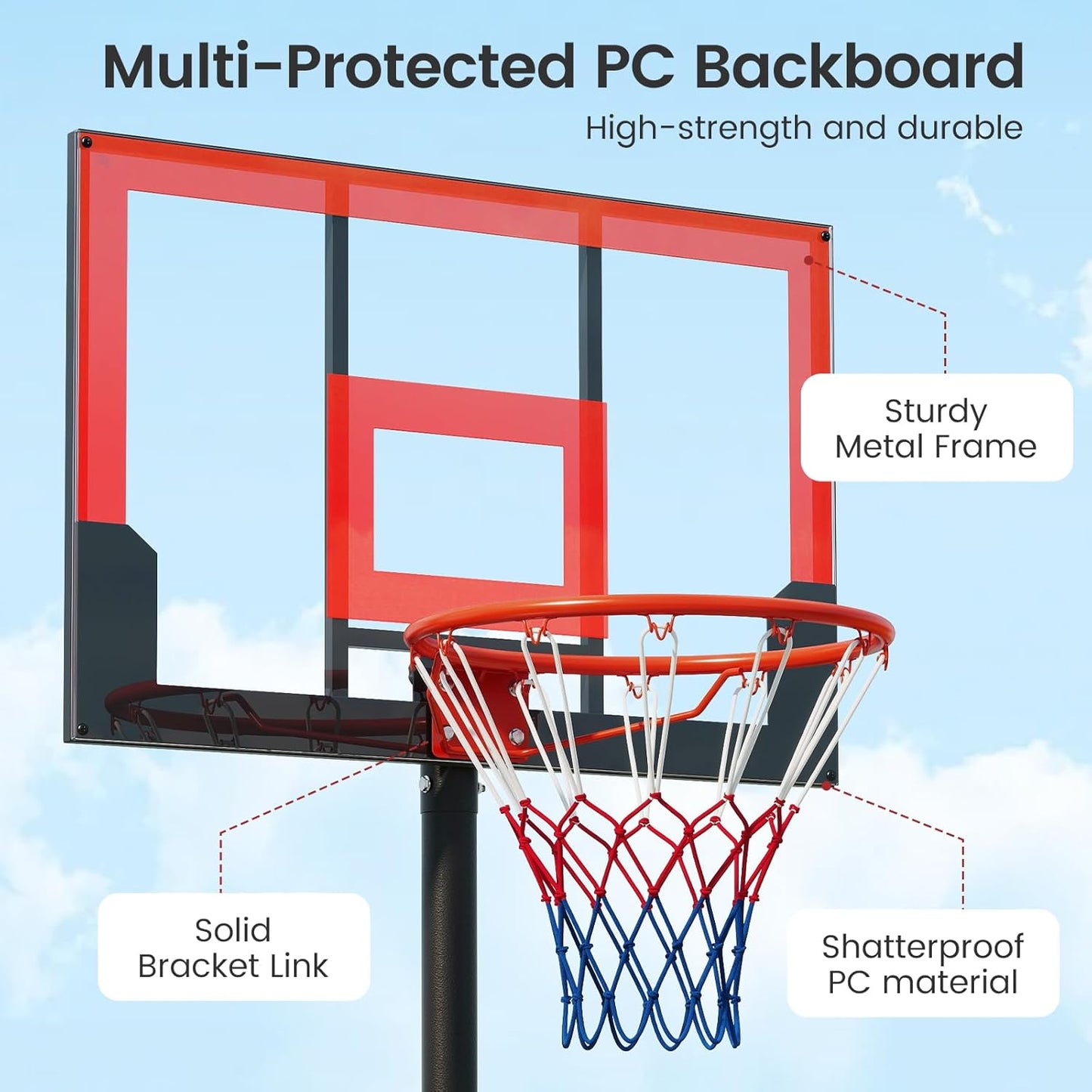 OLAKIDS Basketball Hoop Outdoor, Portable 3.3-7 FT Height Adjustable Goal System with Wheels Shatterproof Backboard, Fillable Base for Kids Youth Teens Adults Driveway Backyard Pool Indoor