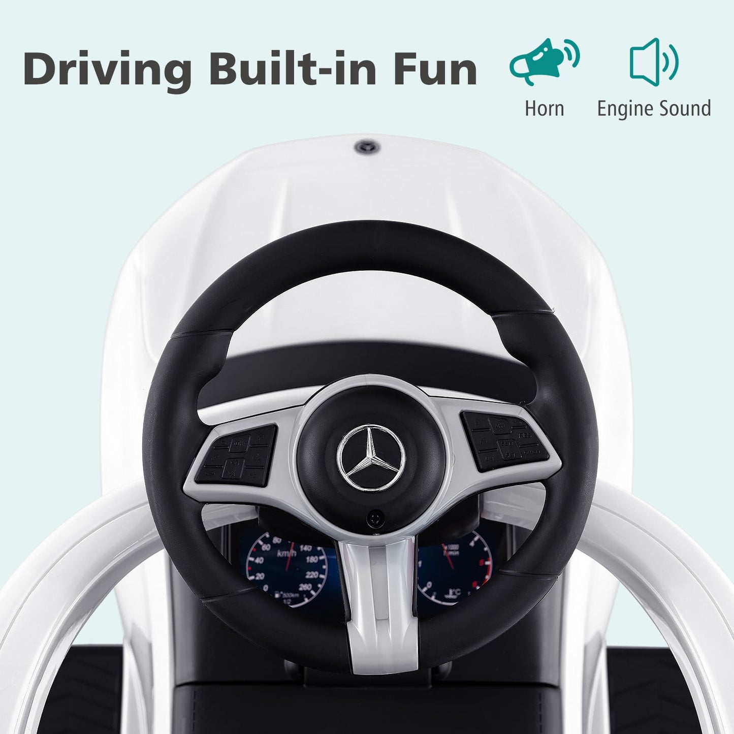 Licensed Mercedes Benz Push Car for Toddlers by OLAKIDS, 3 in 1 Baby Stroller Sliding Walking Car with Canopy, Parent Control Handle, Horn, Storage, Foot-to-Floor Ride on Toys for Boys Girls