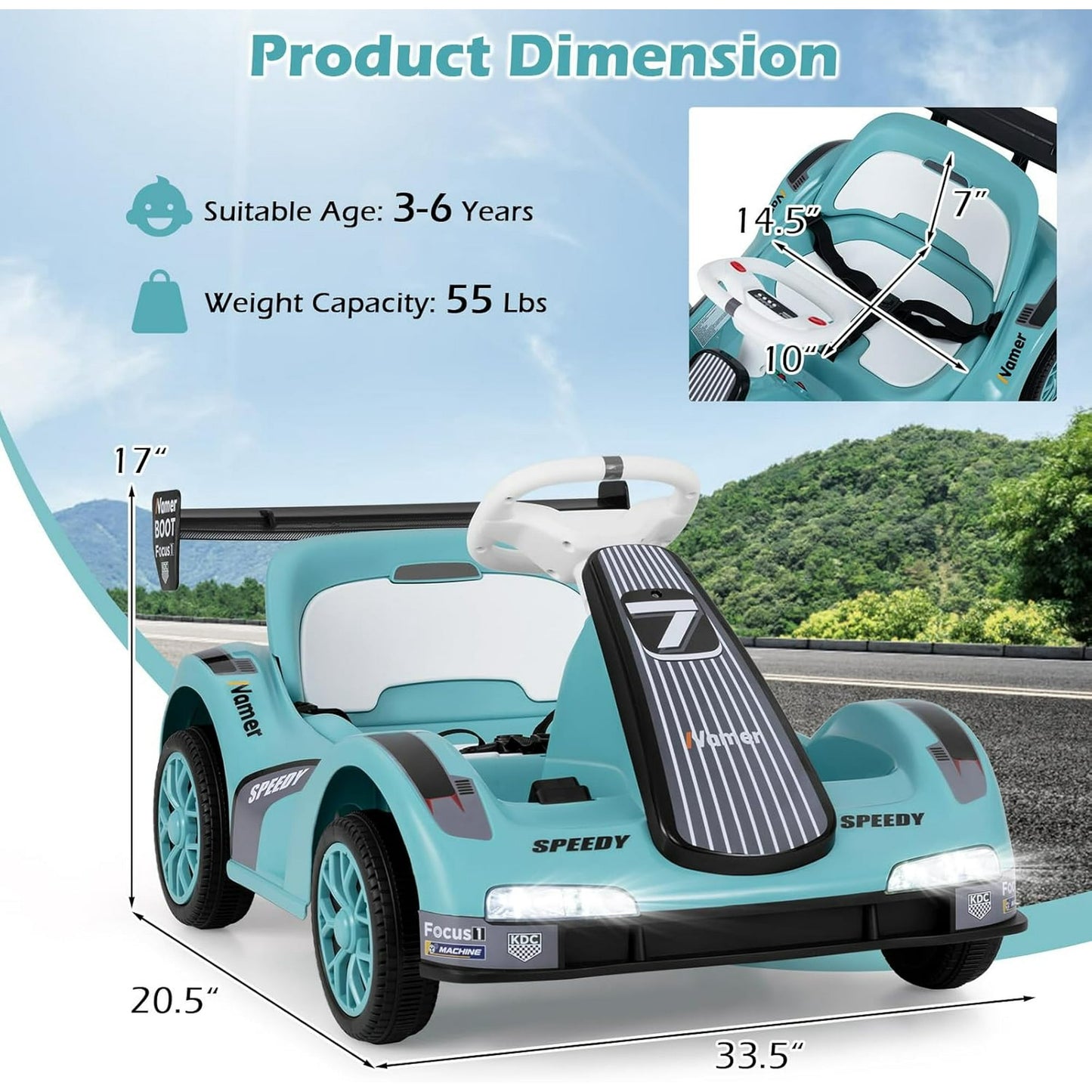 OLAKIDS Electric Go Kart for Kids, 6V Battery Powered Drift Kart with Remote Control, Power Display, Bluetooth, Story, Music, 3-Point Safety Belt, Crazy Cart for Boys Girls Aged 3+