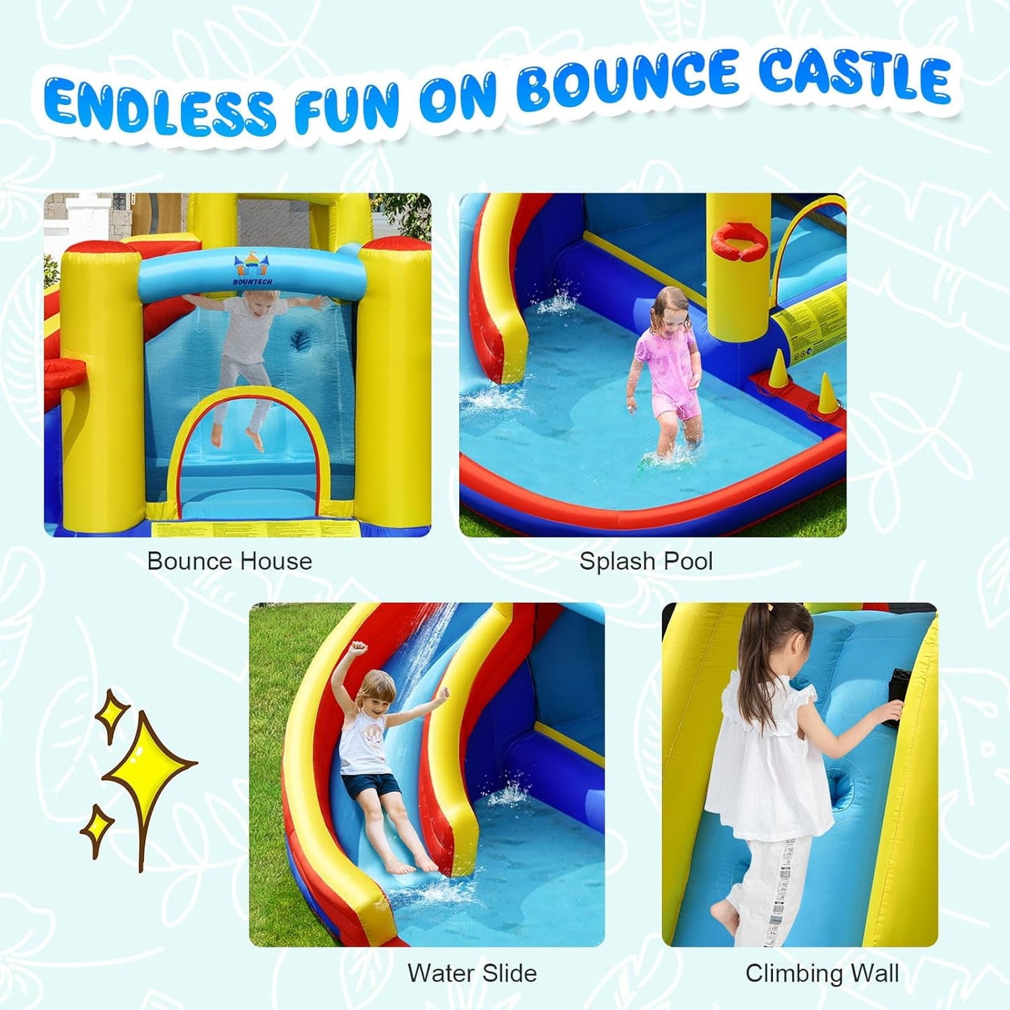 OLAKIDS Inflatable Water Slide, 8 in 1 Bounce House Water Park with Slide Splash Pool Climbing Wall Basketball Hoop Ring Toss, Outdoor Inflatable Obstacle Course for Kids Backyard