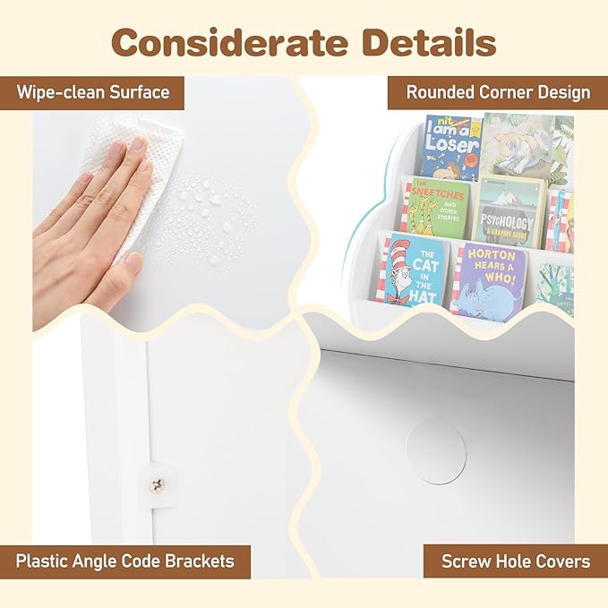 OLAKIDS Kids Bookshelf Toy Storage Organizer with Reading Nook Seat Cushion