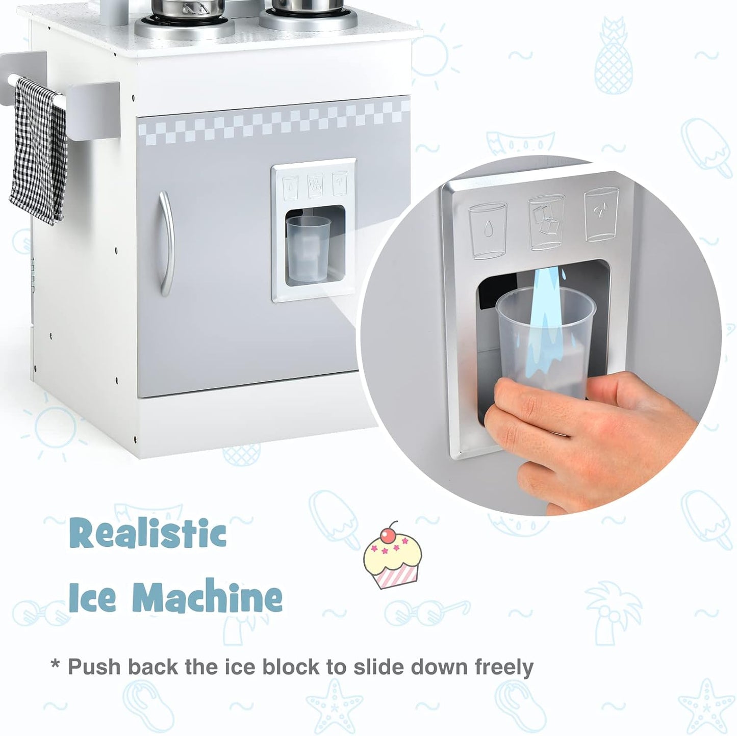 OLAKIDS 2 in 1 Kids Play Kitchen and Restaurant, Double Sided Toddler Wooden Pretend Cooking Set with Stove Sink Microwave Storage Cabinet, Simulation Kitchen Toy Set for Boys Girls