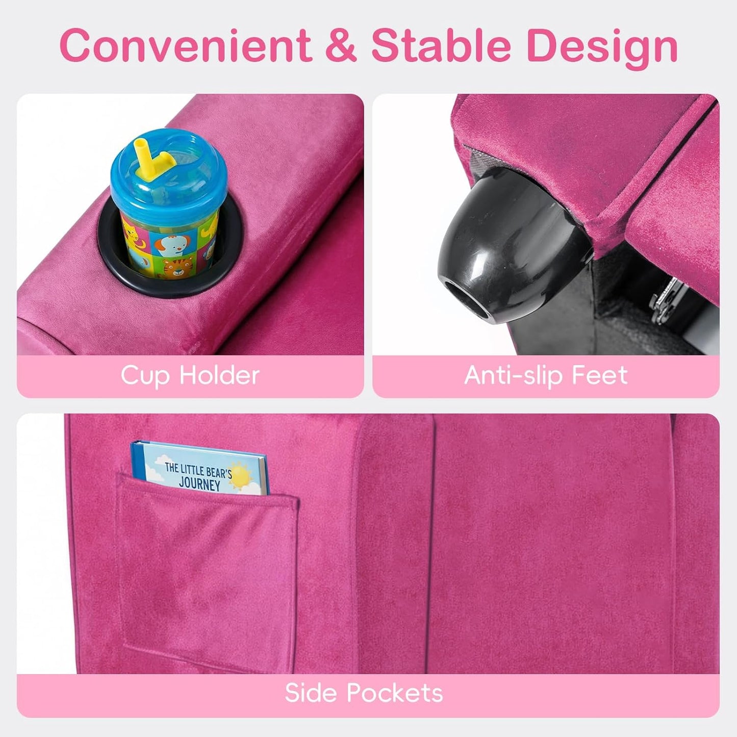 OLAKIDS Kids Recliner, Toddler Lounge Chair with Adjustable Backrest Footrest Cup Holder Side Pockets