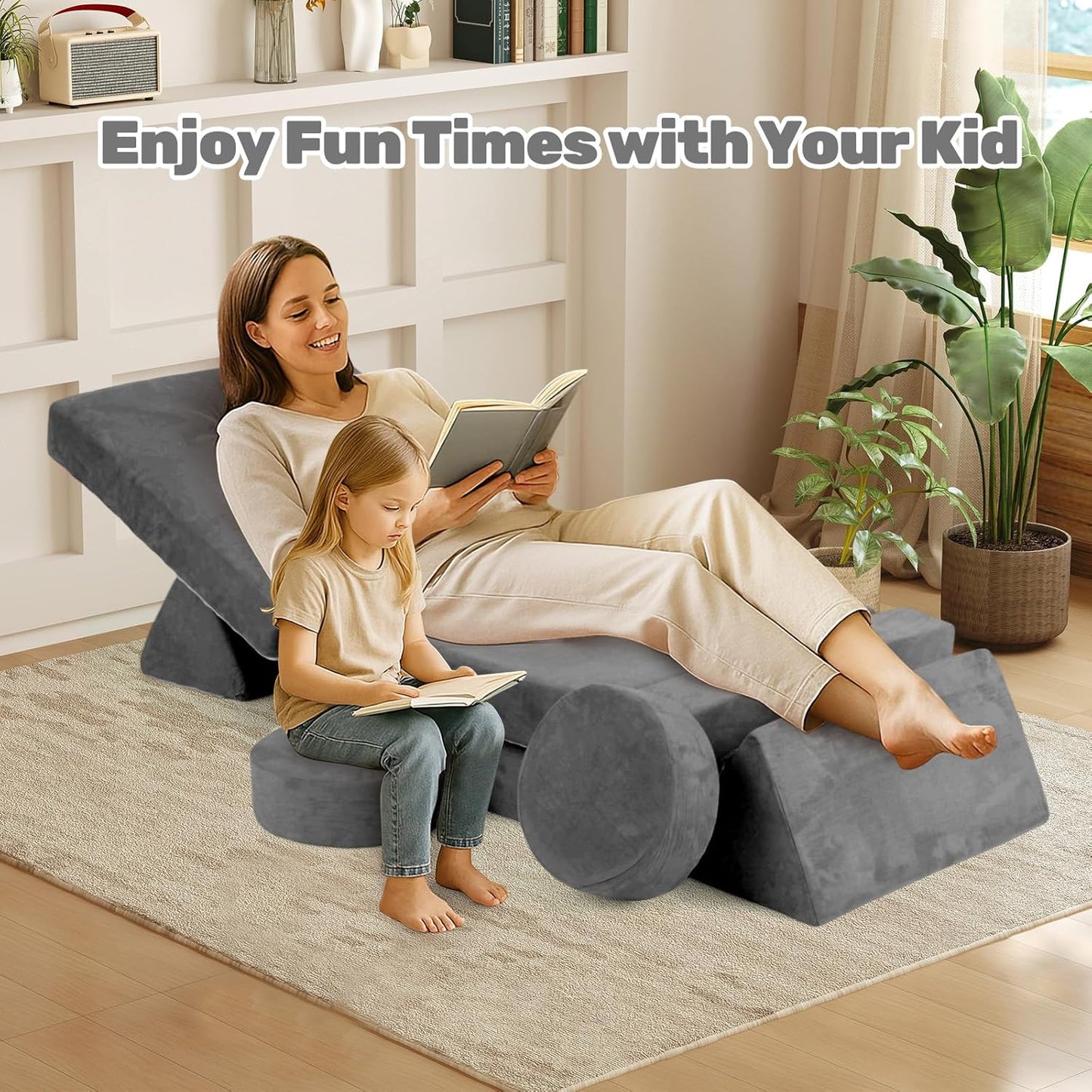 OLAKIDS Modular Kids Play Couch, 13 PCS Toddler Creative Sectional Fort Building Sofa, Convertible Soft Foam Furniture Set