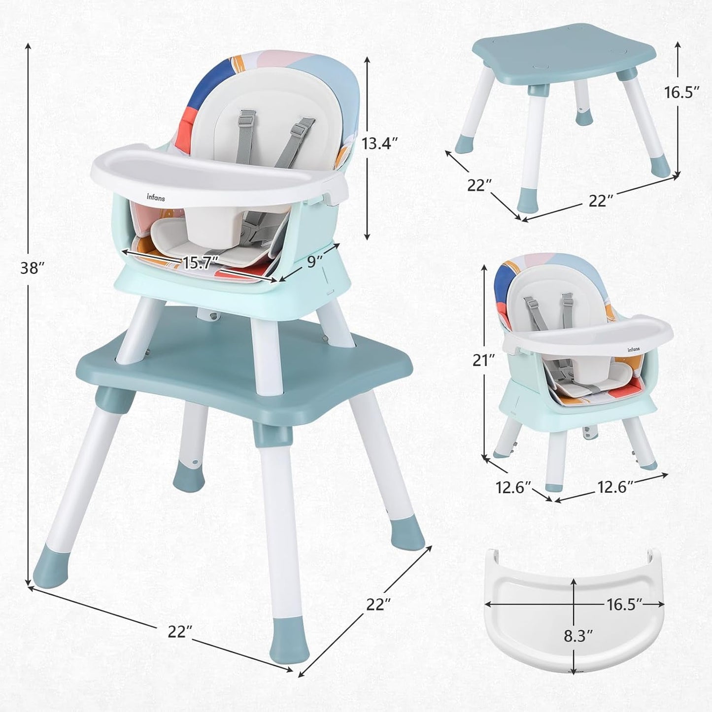 OLAKIDS 8 in 1 Baby High Chair, Convertible Highchair for Babies and Toddlers, Infant Dining Booster Seat