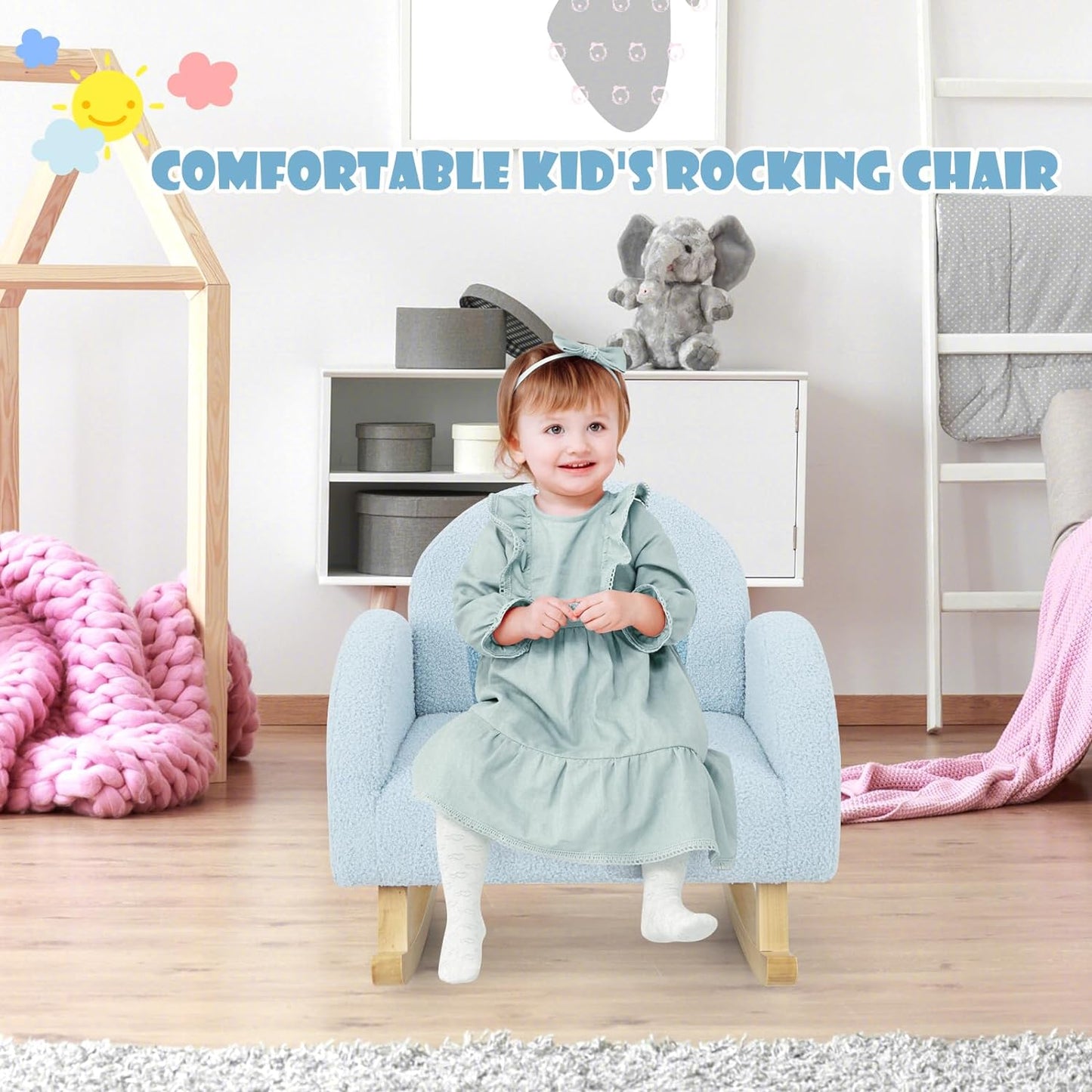 OLAKIDS Kids Sofa, Toddler Rocking Chair with Solid Wooden Frame, Anti-Tipping Design, Plush Fabric, Children Armchair