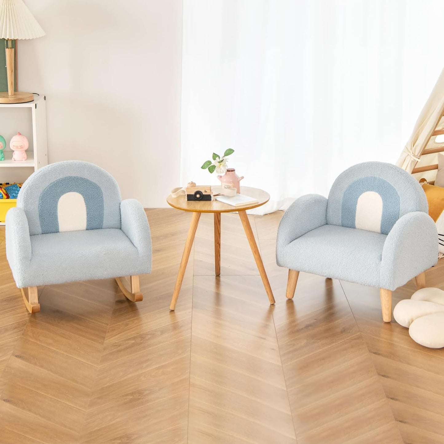 OLAKIDS Kids Sofa, Toddler Rocking Chair with Solid Wooden Frame, Anti-Tipping Design, Plush Fabric, Children Armchair