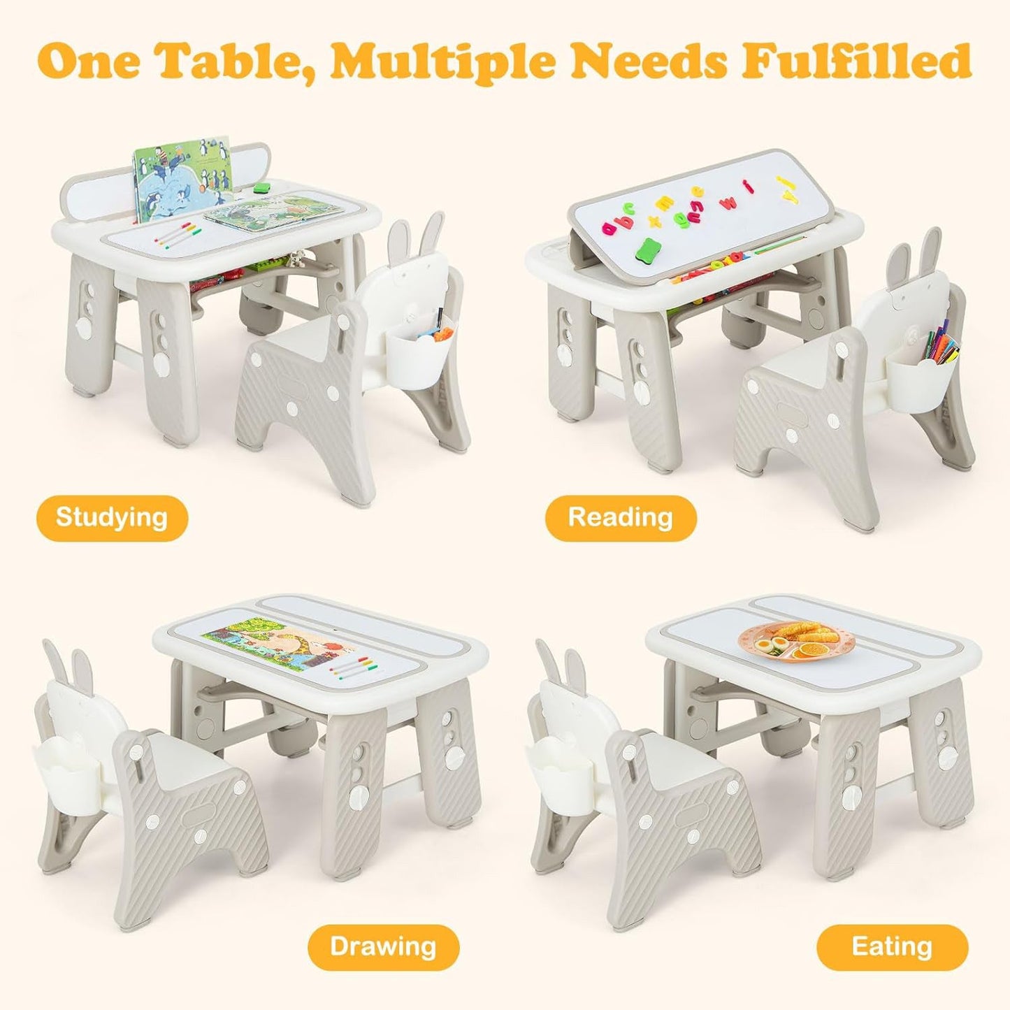 OLAKIDS Kids Table and Chair Set, Activity Table with Magnetic Drawing Board Adjustable Height, Toddler Plastic Furniture Table