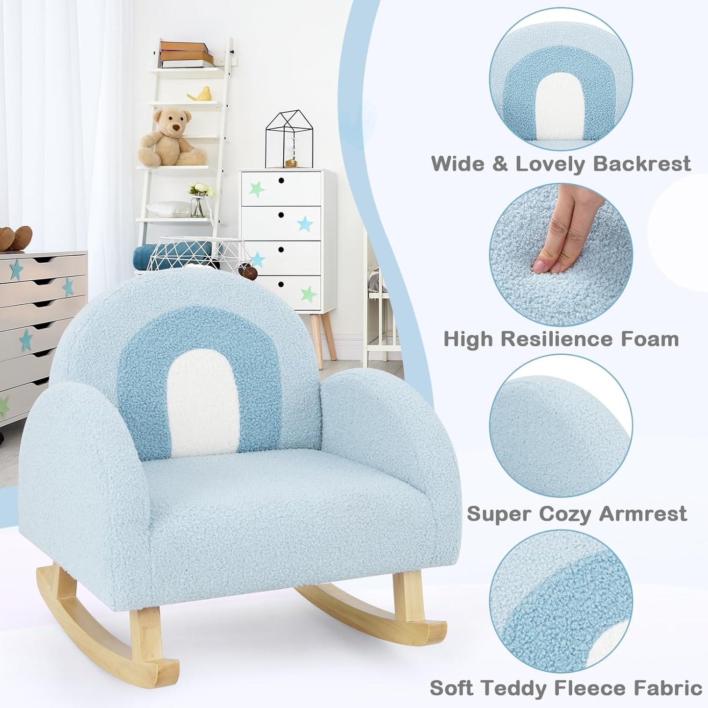 OLAKIDS Kids Sofa, Toddler Rocking Chair with Solid Wooden Frame, Anti-Tipping Design, Plush Fabric, Children Armchair