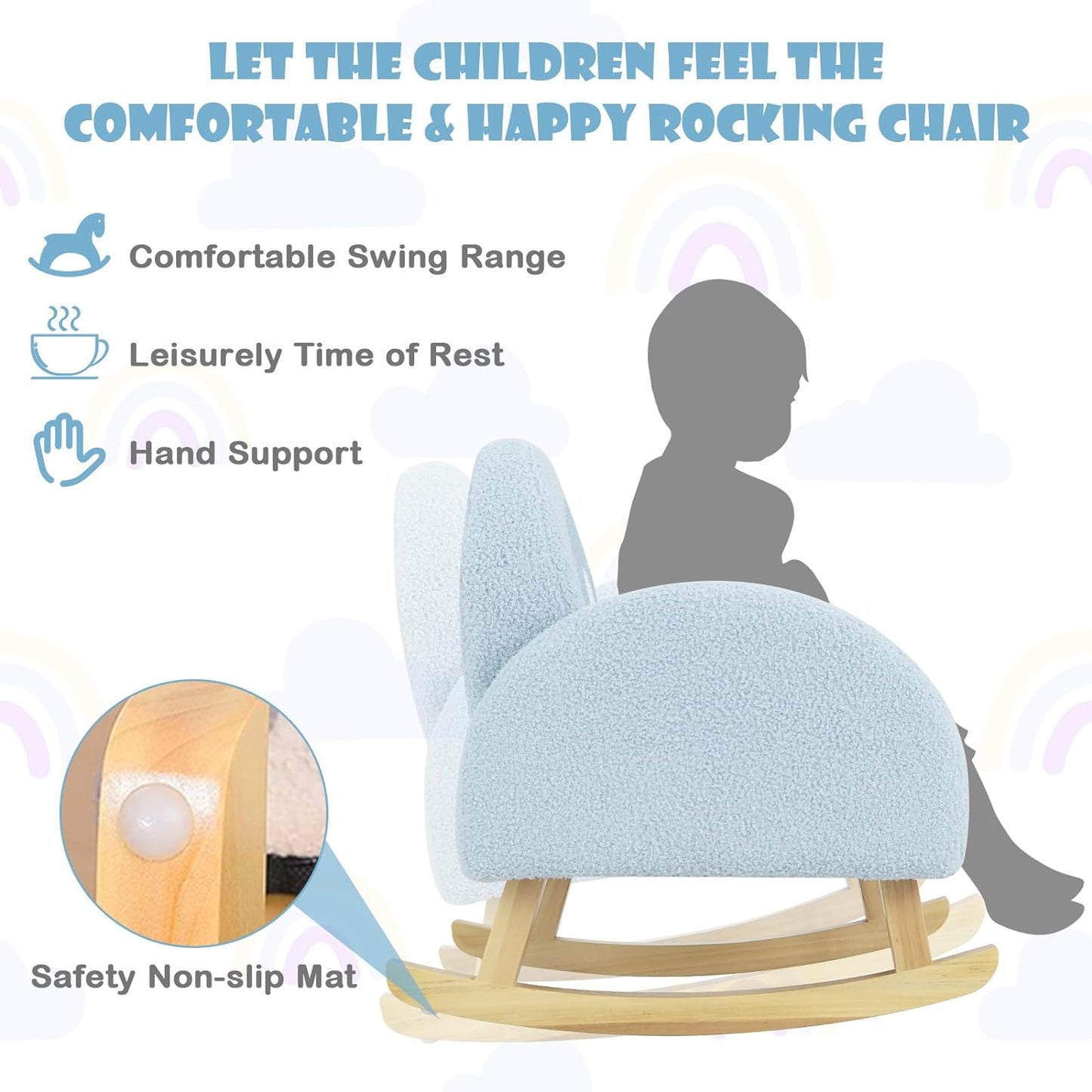 OLAKIDS Kids Sofa, Toddler Rocking Chair with Solid Wooden Frame, Anti-Tipping Design, Plush Fabric, Children Armchair