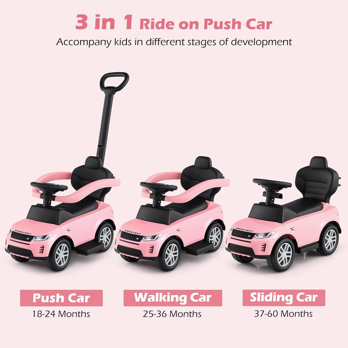 Licensed Land Rover Push Car for Toddlers by OLAKIDS, 3 in 1 Baby Stroller Sliding Walking Car with Parent Control Handle, Horn, Storage, Foot-to-Floor Ride on Toys for Boys Girls