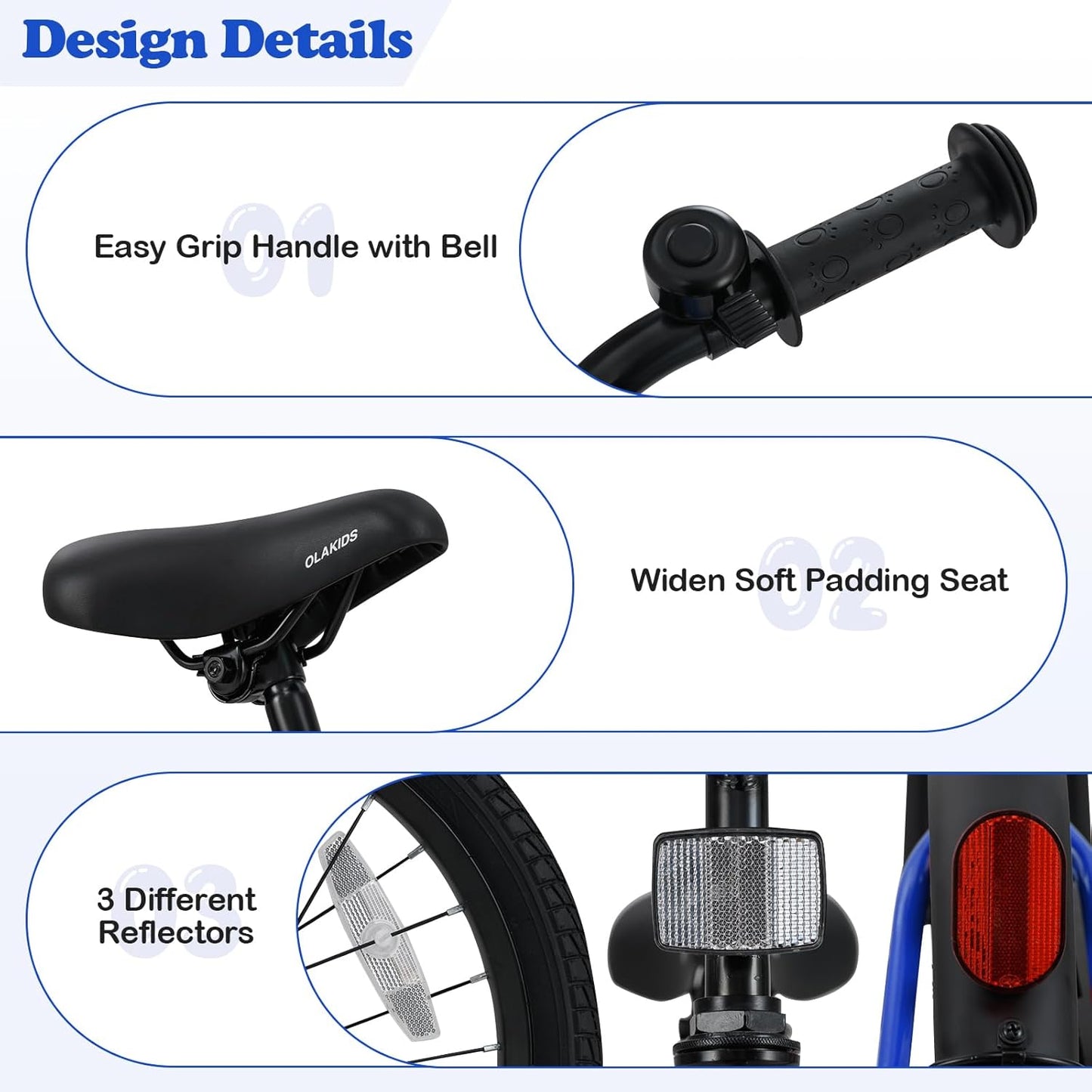 Olakids Kids Bike, 12 14 16 18 Inch Toddlers Bike with Training Wheels Safety Bell Adjustable Seat and Handlebar, Handbrake and Coaster Brake, Children's Bicycle for Boys Girls