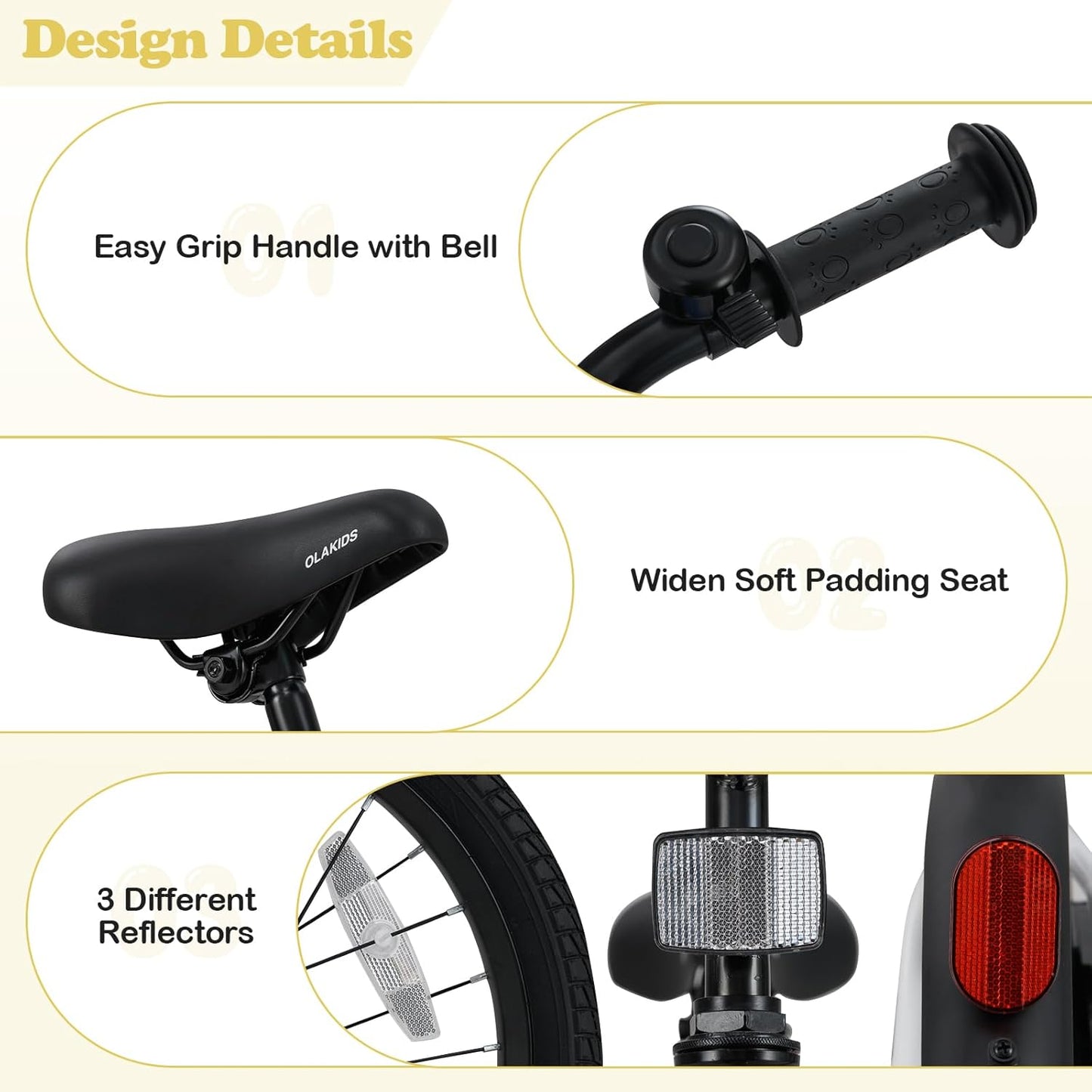 Olakids Kids Bike, 12 14 16 18 Inch Toddlers Bike with Training Wheels Safety Bell Adjustable Seat and Handlebar, Handbrake and Coaster Brake, Children's Bicycle for Boys Girls