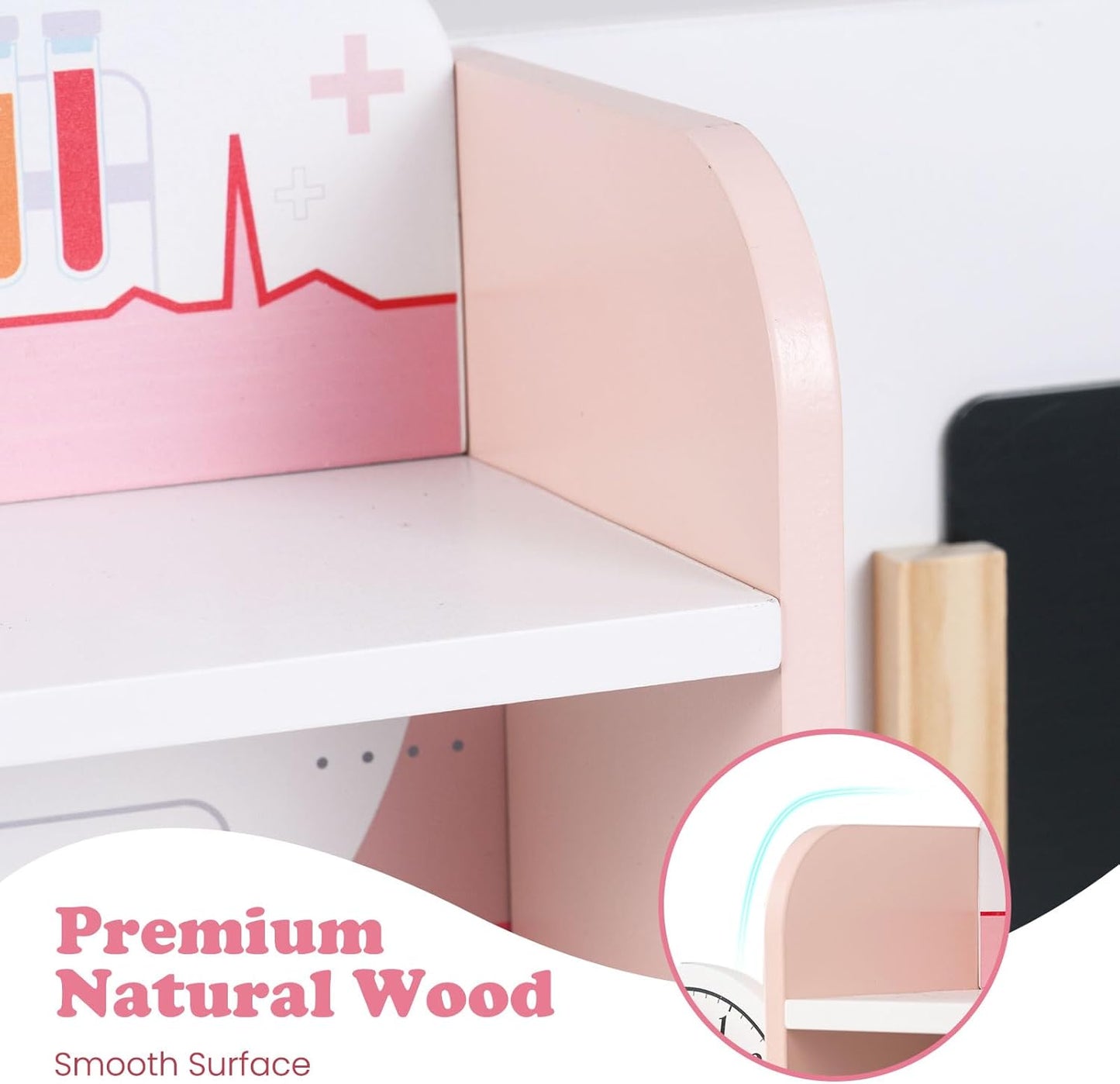 OLAKIDS Kids Doctor Playset, Wooden Pretend Medical Station Activity Center Toy Set with 26 Interactive Veterinarian Accessories, Nurse Uniform X-Ray Film Stethoscope ECG Monitor for Toddler