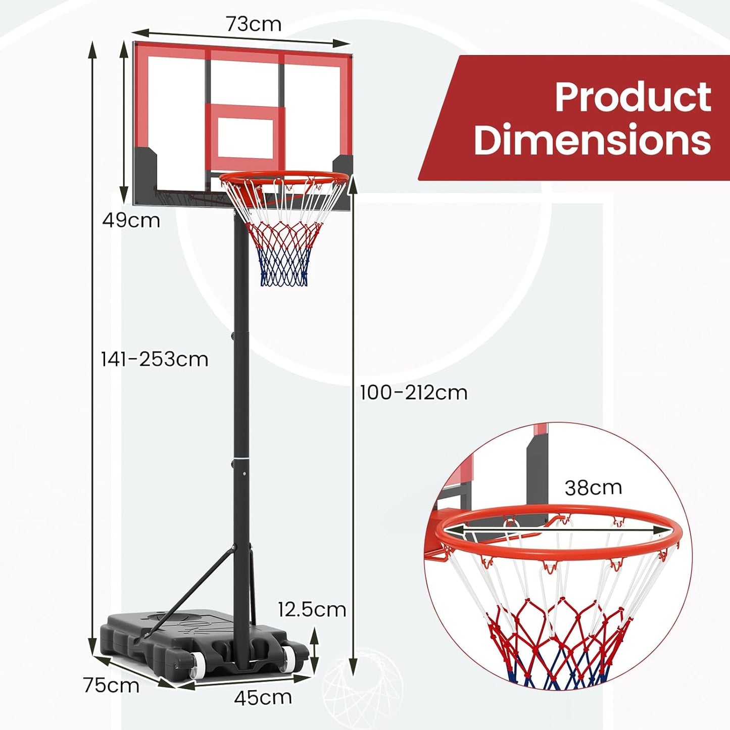 OLAKIDS Basketball Hoop Outdoor, Portable 3.3-7 FT Height Adjustable Goal System with Wheels Shatterproof Backboard, Fillable Base for Kids Youth Teens Adults Driveway Backyard Pool Indoor