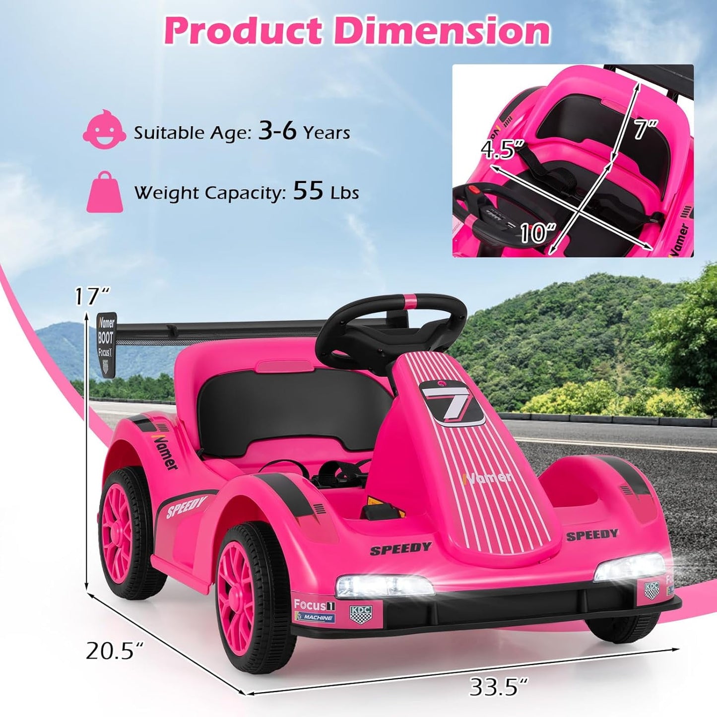 OLAKIDS Electric Go Kart for Kids, 6V Battery Powered Drift Kart with Remote Control, Power Display, Bluetooth, Story, Music, 3-Point Safety Belt, Crazy Cart for Boys Girls Aged 3+